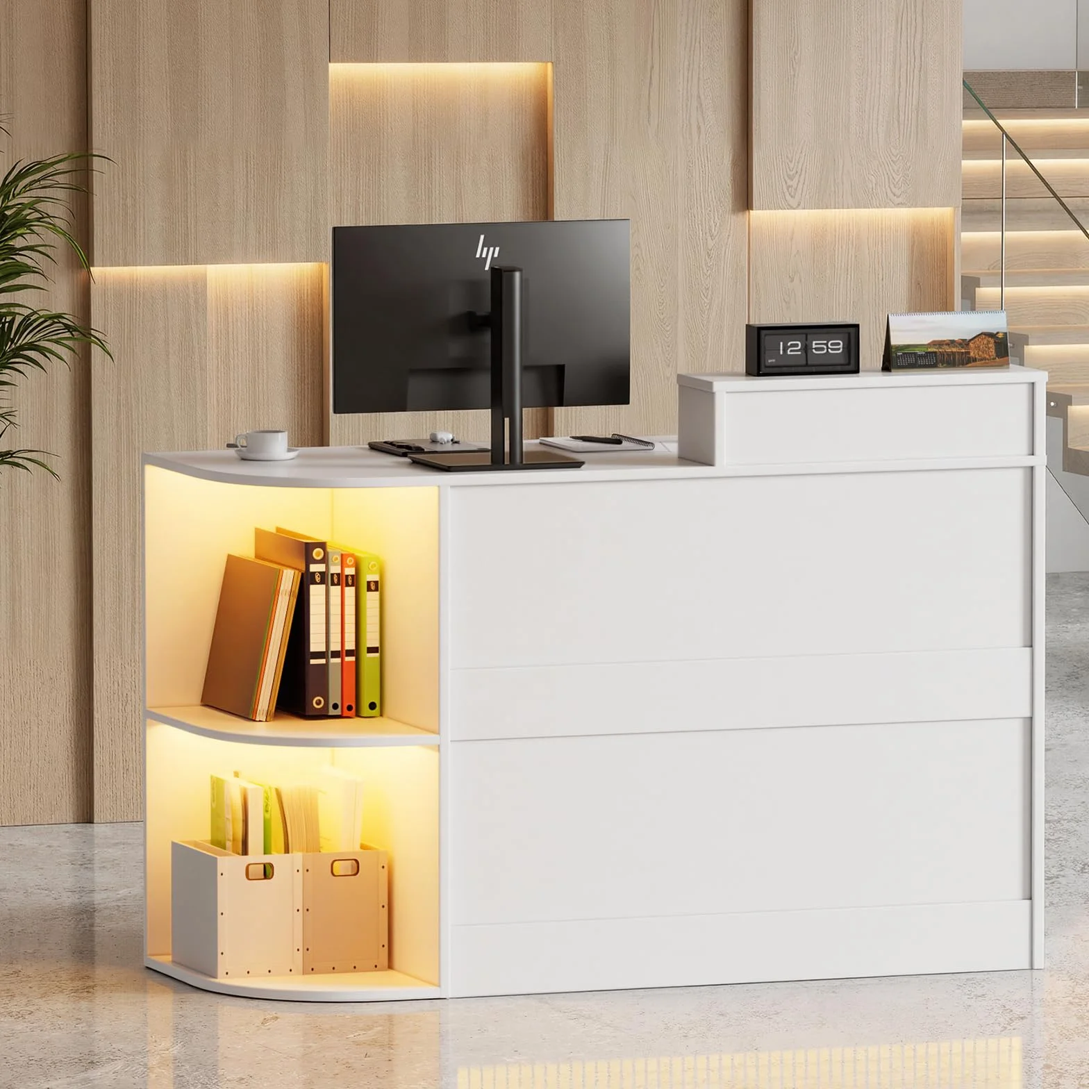 Bancone Reception con LED,Banco Reception con Cassetti e Armadi Chiudibili & Ripiano per Tastiera,Moderno Bancone Negozio Reception Estetica Banco Cassa per Hotel,Ufficio,Centro Estetico120x102.5x48cm
