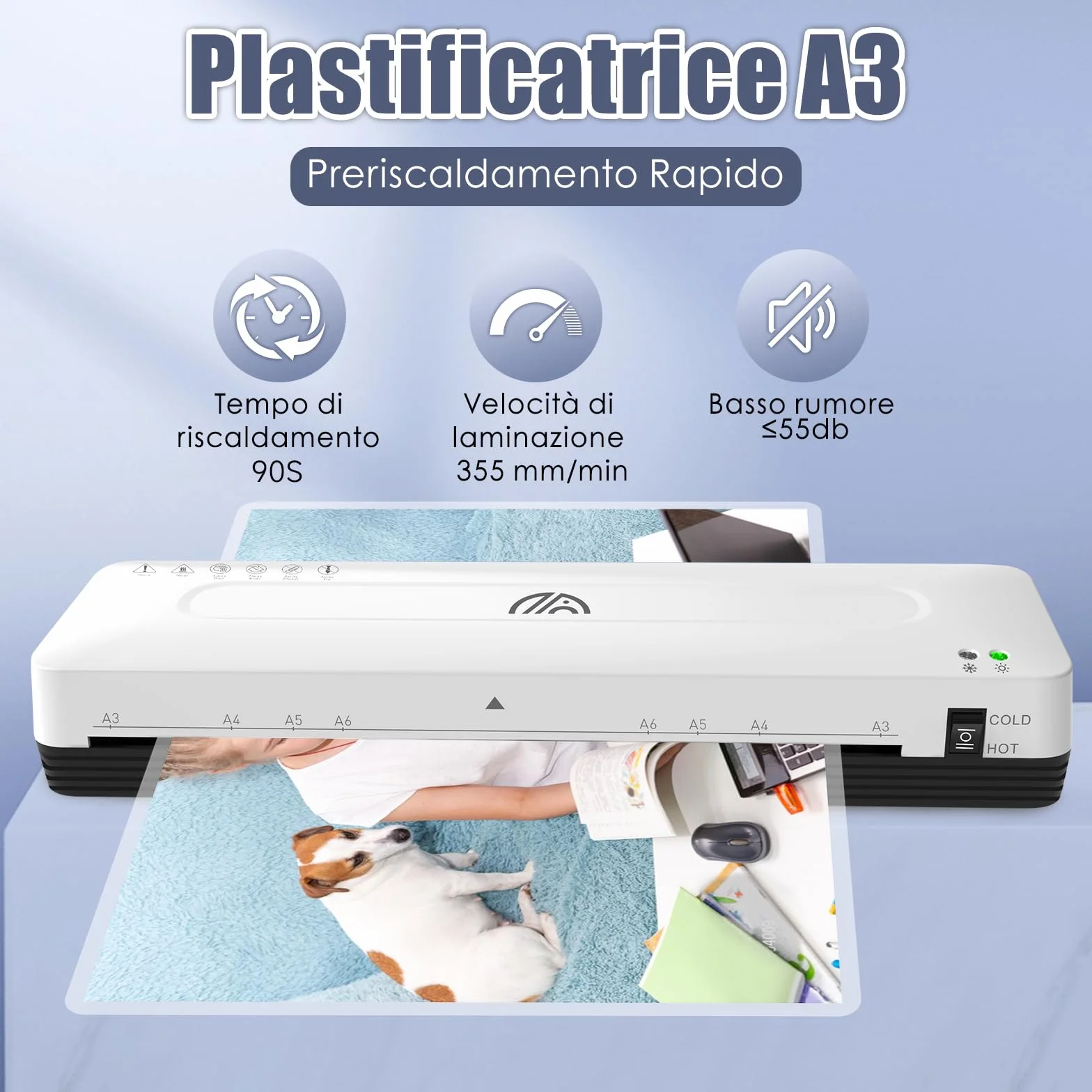 Plastificatrice A3 Laminatrice con Fogli di Laminazione A3 A4 A5 A6 Plastificatrice 4 in 1 Plastificatrici Laminatore Freddo Caldo per Ufficio Casa Scuola e Foto