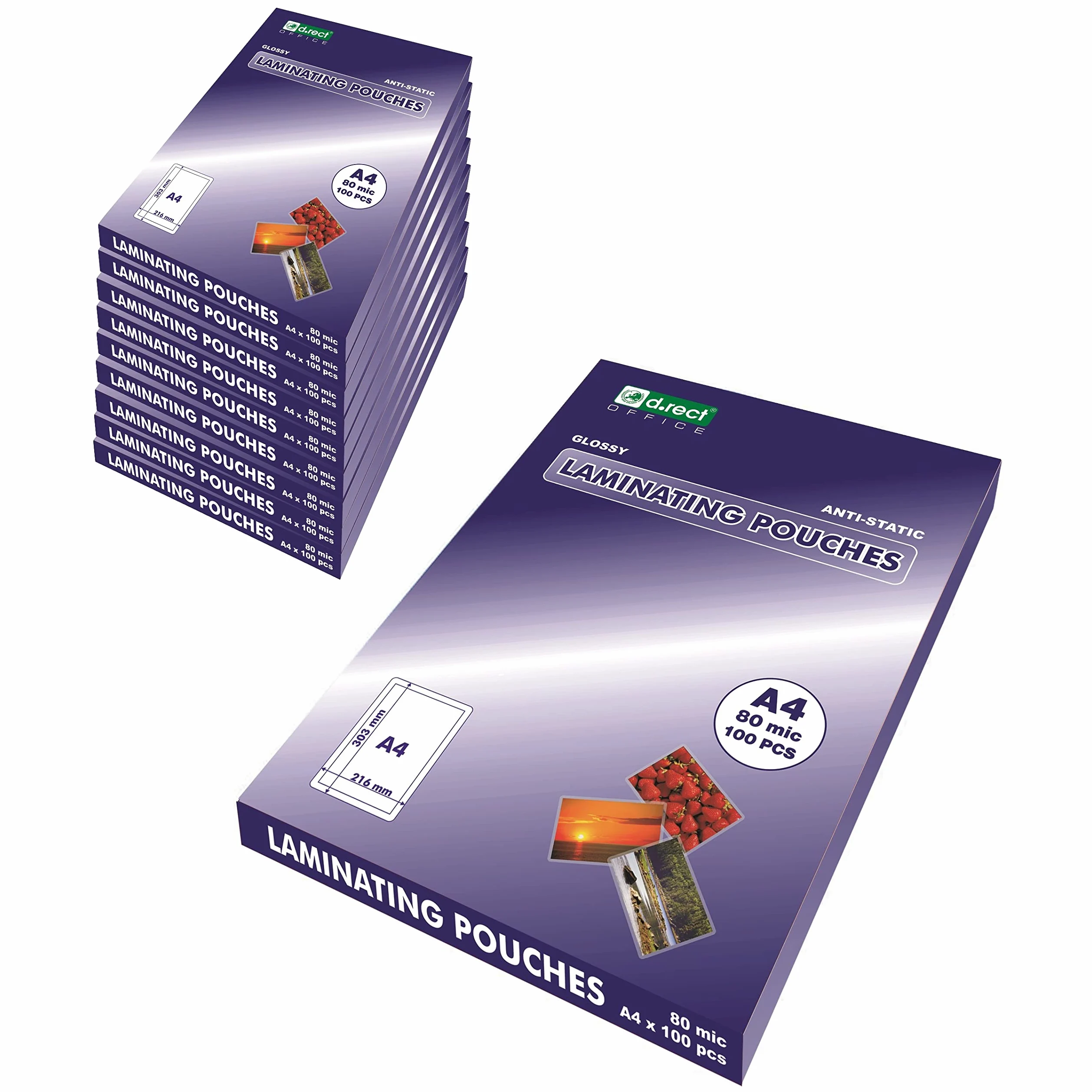 D.RECT Confezione 10 x 100 pezzi | Pellicole per plastificatrice a caldo lucide | DIN A4 80 micron