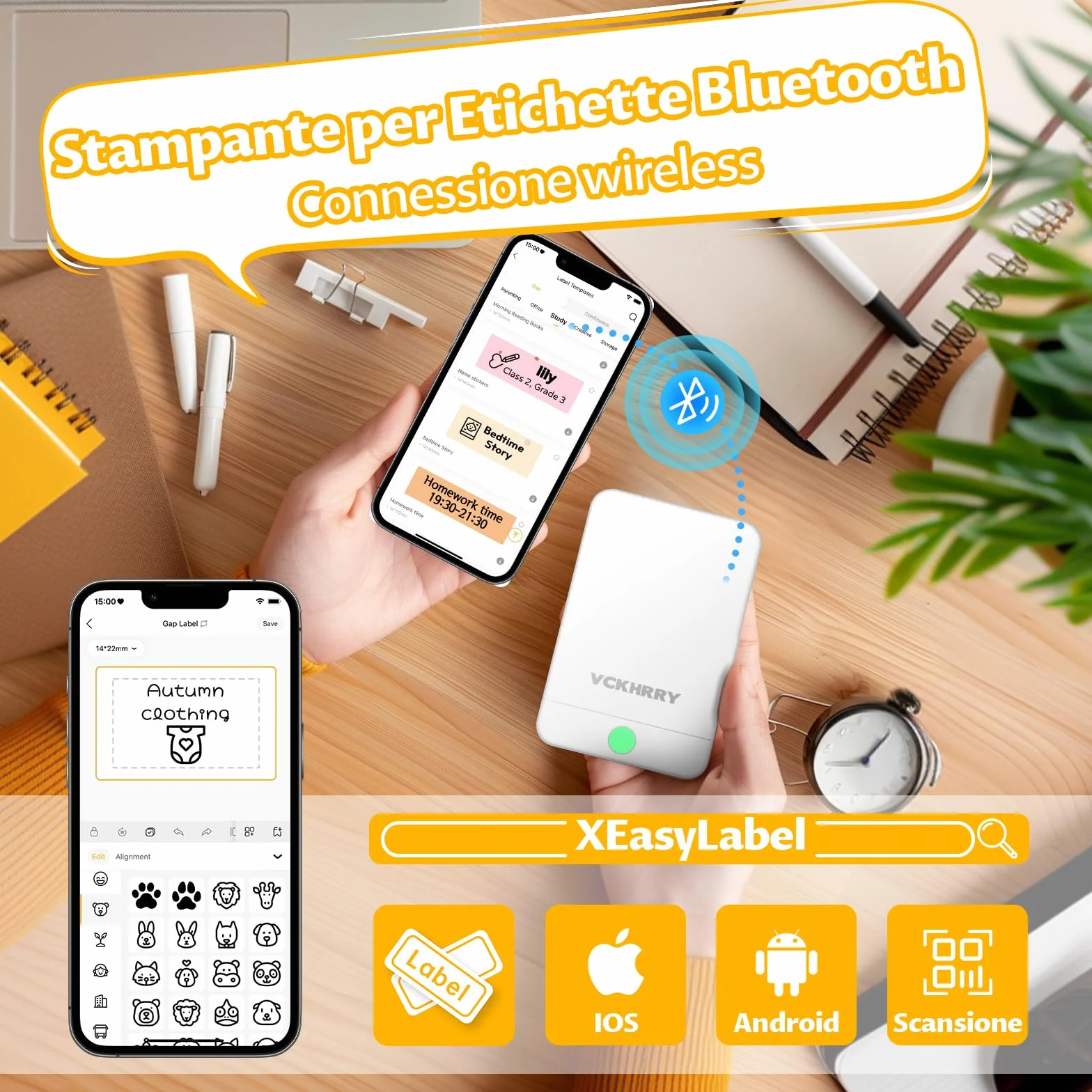 Stampante Etichette Termica Bluetooth Portatile Senza Inchiostro, 1 Rotolo Incluso, Compatibile iOS/Android
