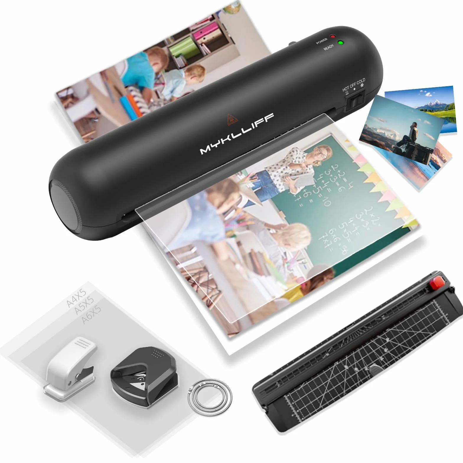 Laminatrice termica portatile da 22,9 cm con modalità calda e fredda, piccola macchina per laminazione A4 con rilascio di inceppamento ABS, riscaldamento 3 minuti, kit di laminazione fotografica 6 in