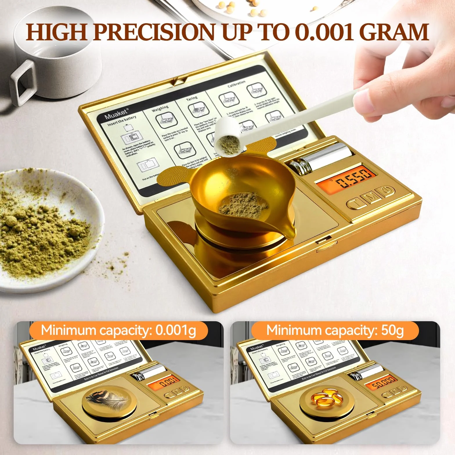 Bilancia di Precisione 50g/0,001g, Bilancia Milligrammi Digitale con Pesi di Calibrazione