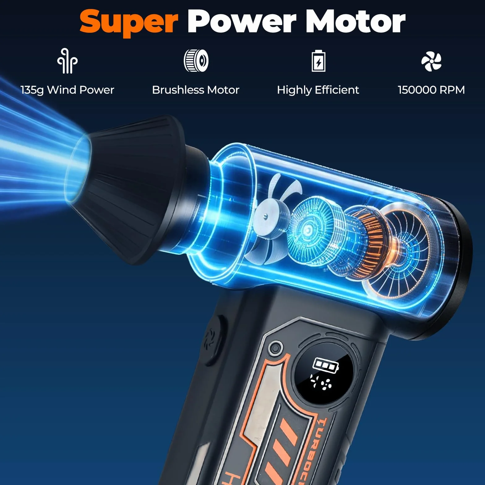 HANSILK Soffiatore ad Aria Compressa Elettrico - 150000 RPM con 4 Velocità Regolabili e Display LED, Batteria Ricaricabile Senza Fili, Rimuovi Polvere per PC Tastiera Auto Casa Ufficio