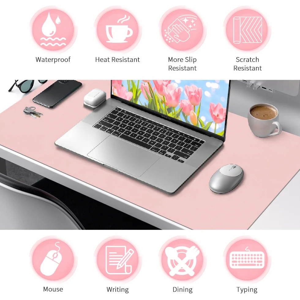 Niviy Tappetino Scrivania in Pelle PU 60x40 cm Rosa Tenero Impermeabile Antiscivolo Desk Mat