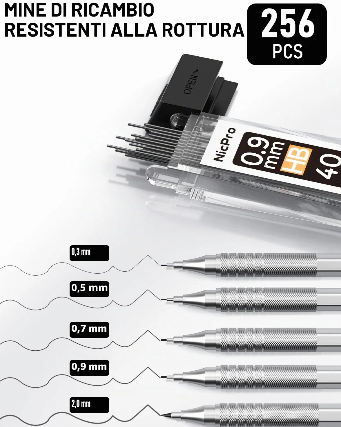 Nicpro 5 Pezzi Matita Meccaniche Set, Art Portamine 0.3-2mm con Ricariche, Temperamatita, Gomma per Disegno Artistico