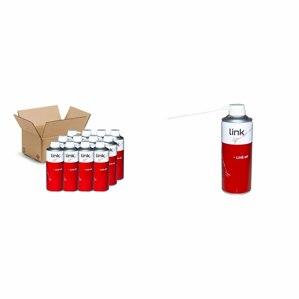 LINK Confezione Da 12 Bombolette Aria Compressa Da 400Ml. Con Cannuccia & Sp30 Bomboletta Air. Spray Aria Compressa Per La Pulizia Di Tastiere, Computer Ed Accessori