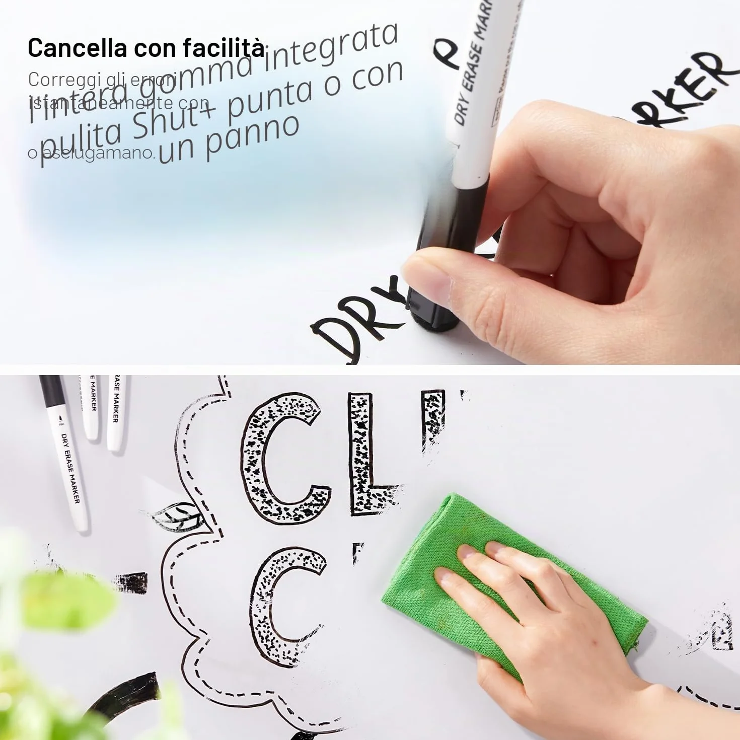 Shuttle Art Pennarelli Lavagna Bianca Cancellabili Punta Fine, 15 Neri, Pennarello Bianco Secco per Scritte Ufficio Casa