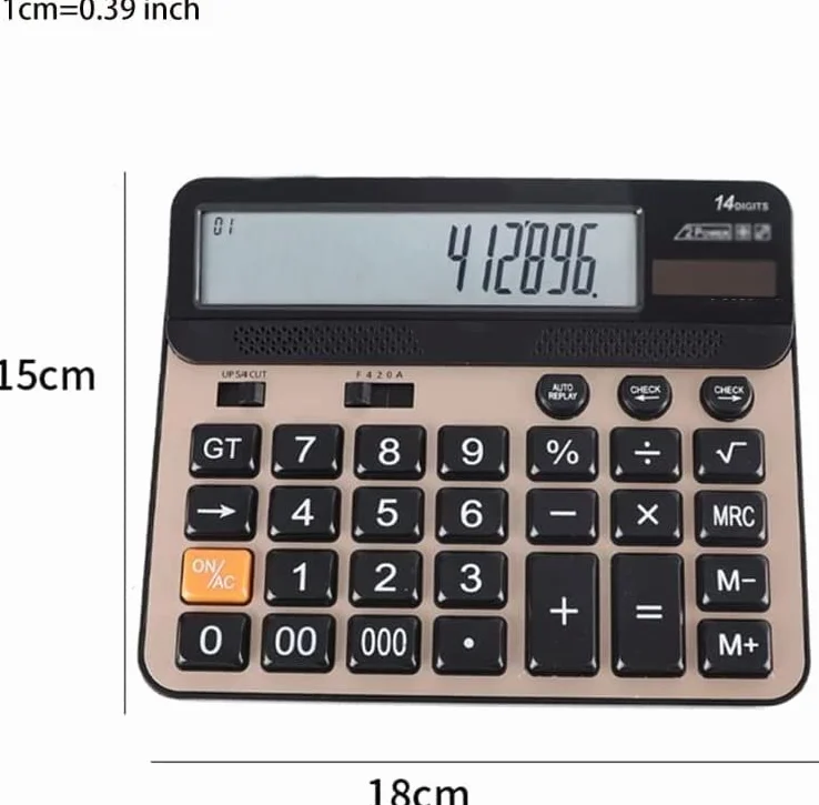 Calcolatrice da tavolo, calcolatrice standard, calcolatrice da tavolo, calcolatrice da tavolo 14 con ampio display LCD e pulsante sensibile e batteria Dual Power Funzione standard