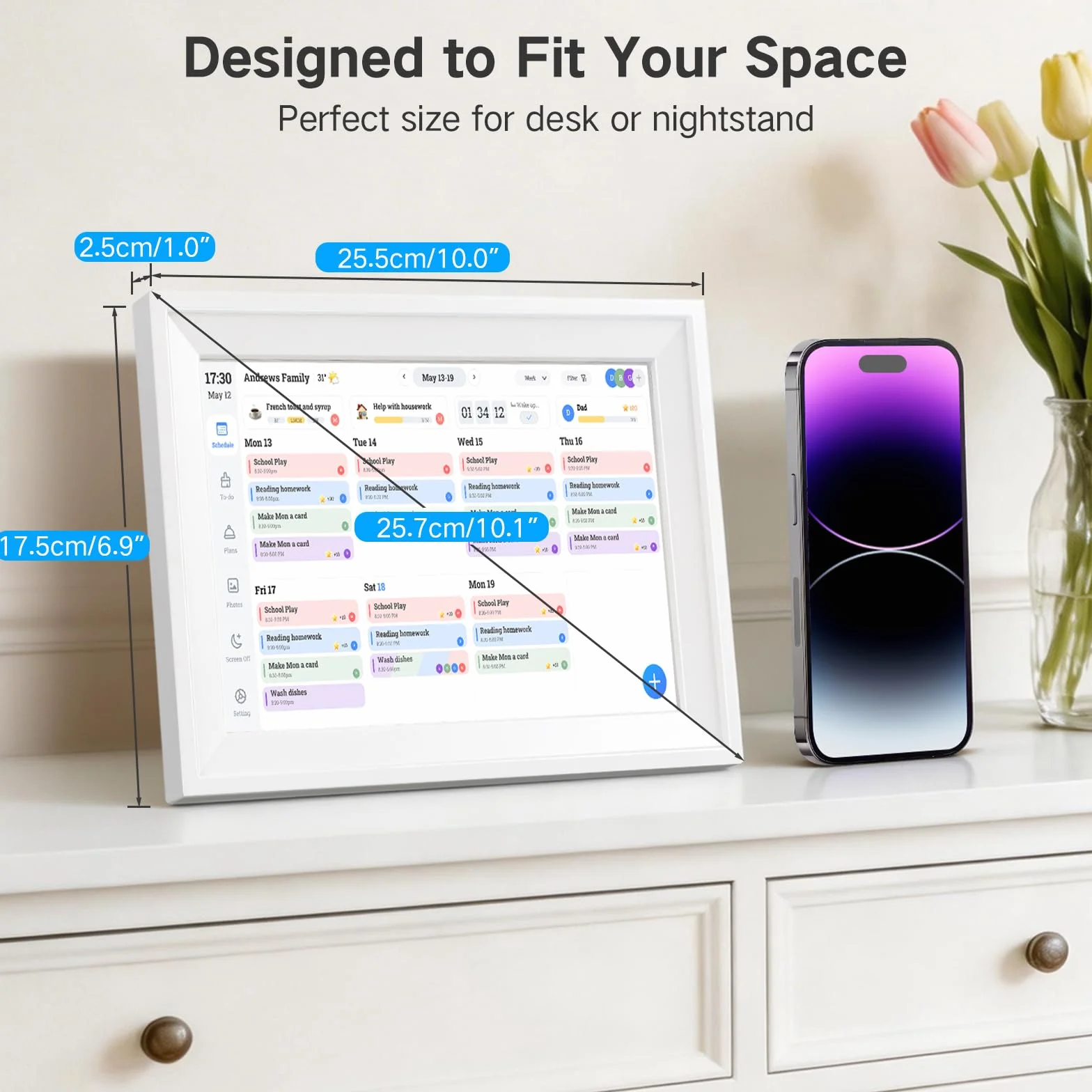 Calendario Digitale WiFi 10,1" Smart – Organizzatore Famiglia Con Controllo App, Touchscreen Interattivo, Pianificatore Attività & Pasti, Cornice Foto, Premi, Agenda 2026