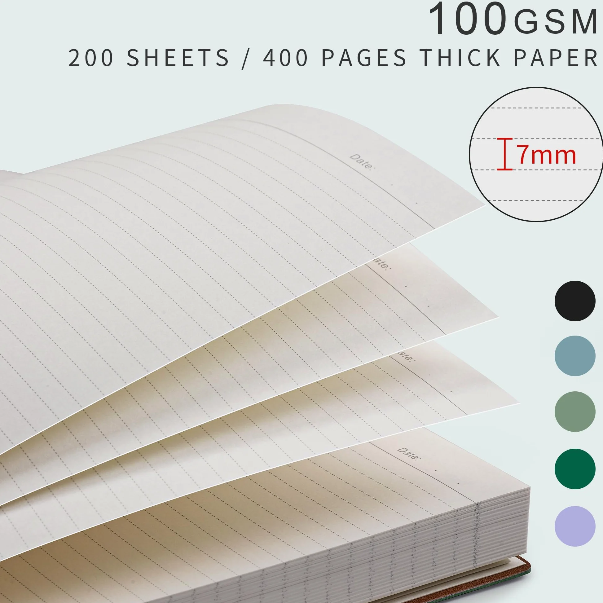 EMSHOI Quaderno di Composizione A4-400 Pagine 100GSM Blocco Note a Righe Spesse, Grande Diario a Righe Copertina Morbida in Pelle Vegana Quaderno per Appunti Quotidiani per Donne Uomini Lavoro Scuola