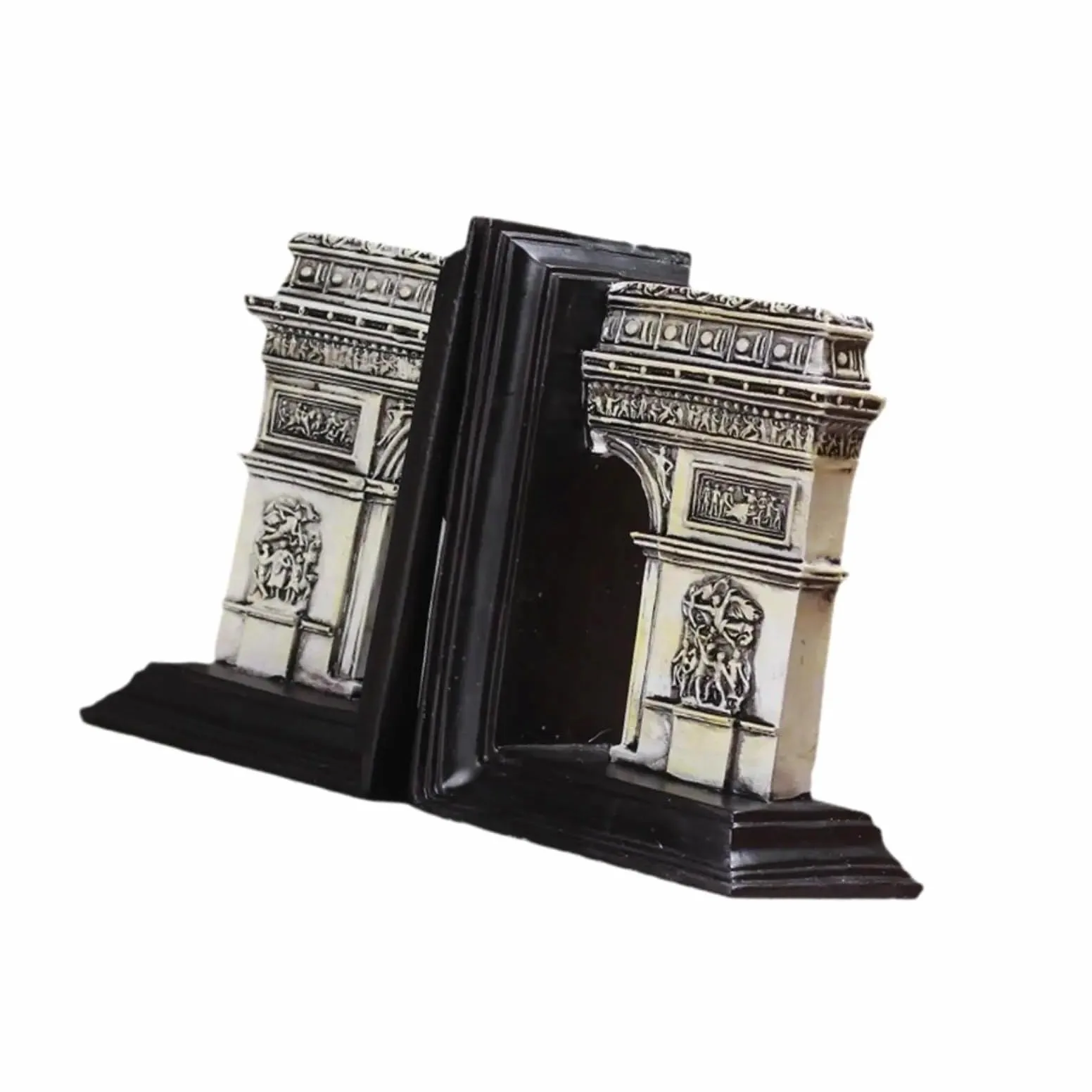 Fermalibri in resina Arch of Triumph da 2 pezzi, fermalibri antiscivolo for libri di cucina, librerie, scrivania per organizzare i libri