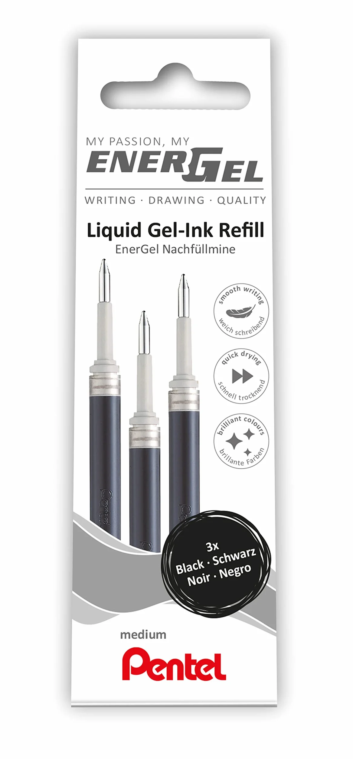 Pentel LR7 Ricarica EnerGel 0,7 mm nero, 3 pezzi