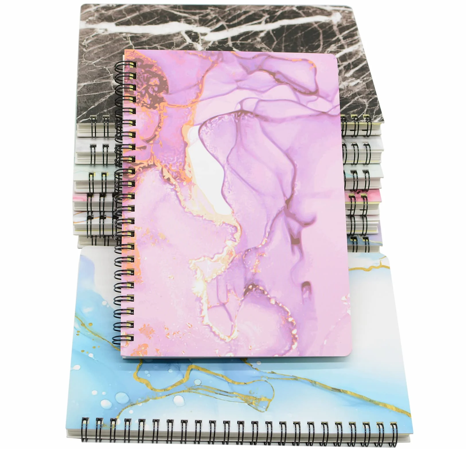 Quaderno a spirale, 8 pezzi, formato A5, con copertina rigida, spessore 7 mm, 80 fogli, 160 pagine, per studio e appunti (8 stile A5)