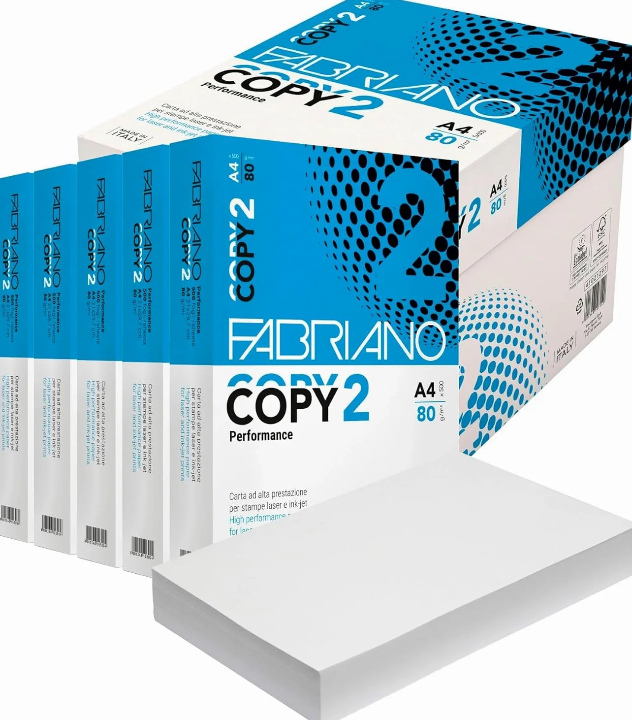 Carta A4 per Stampante Fabriano Copy 2 Amore Animale - 5 Risme da 500 Fogli - 2500 Totali, Carta da 80 gr Per Ufficio, Fotocopie, Multiuso (5 Risme)