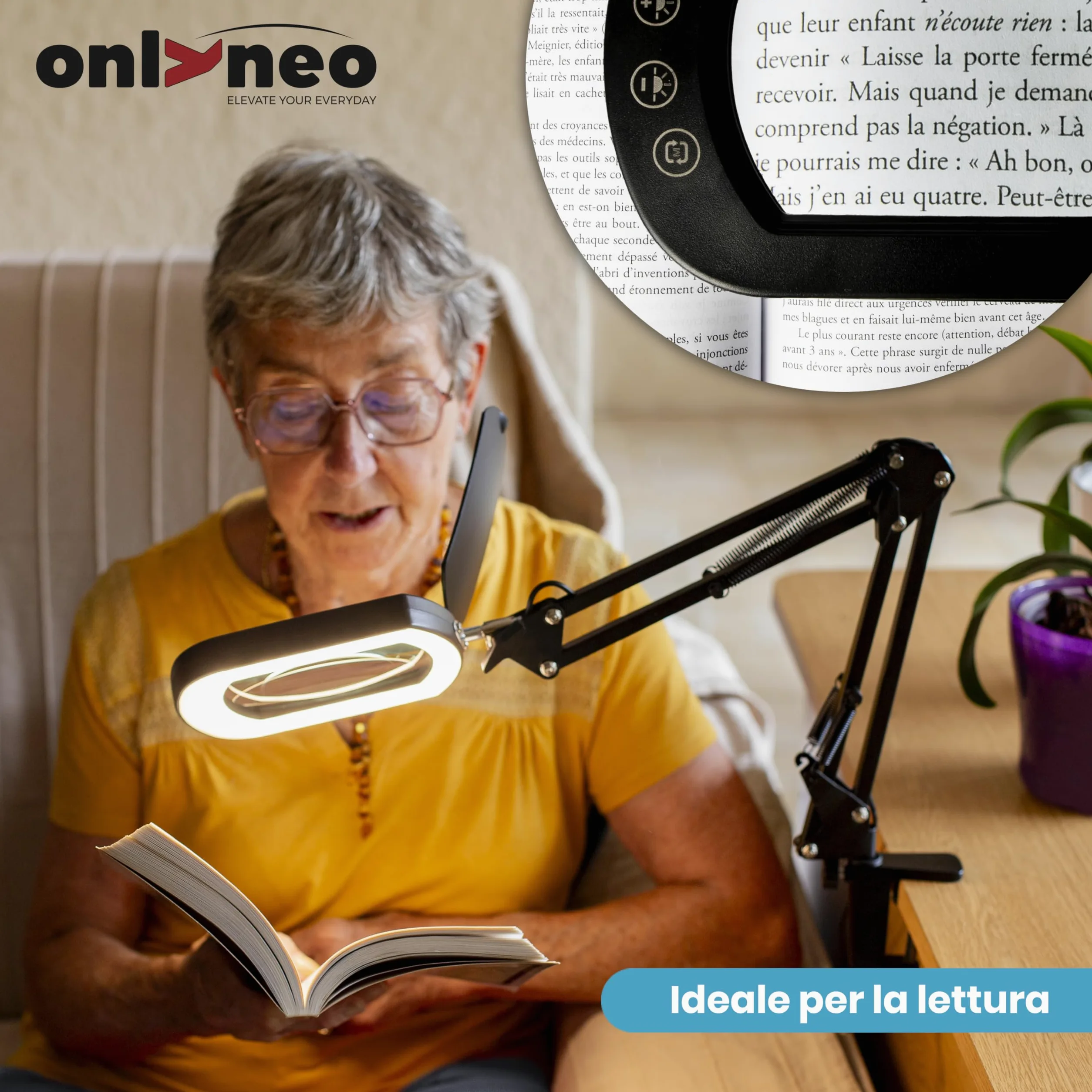 Lampada con Lente Ingrandimento 10X LED Rettangolare Morsetto Base | In vero vetro ottico e robusta struttura in metallo. Per modellismo, lettura, ricamo, estetista, pittura miniature e cucito.