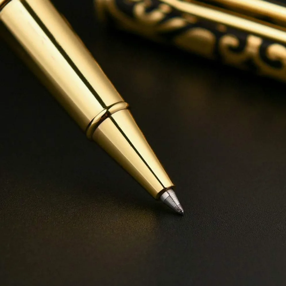 Penna a sfera, penna gel a in metallo a con inchiostro Nero Oro 13,3x1,2 cm