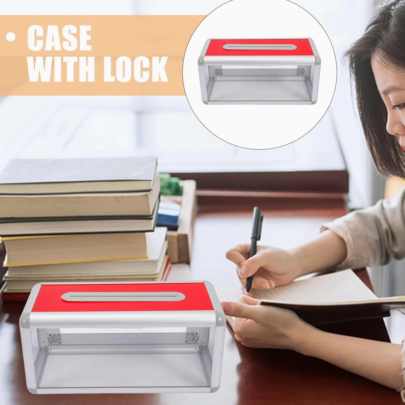 BESTYASH Porta Biglietti da Visita in Acrilico e Lega di Alluminio Argento Serratura, Custodia Elegante e Facile da Usare per Ufficio e Viaggi, Design Trasparente e Struttura Semplice