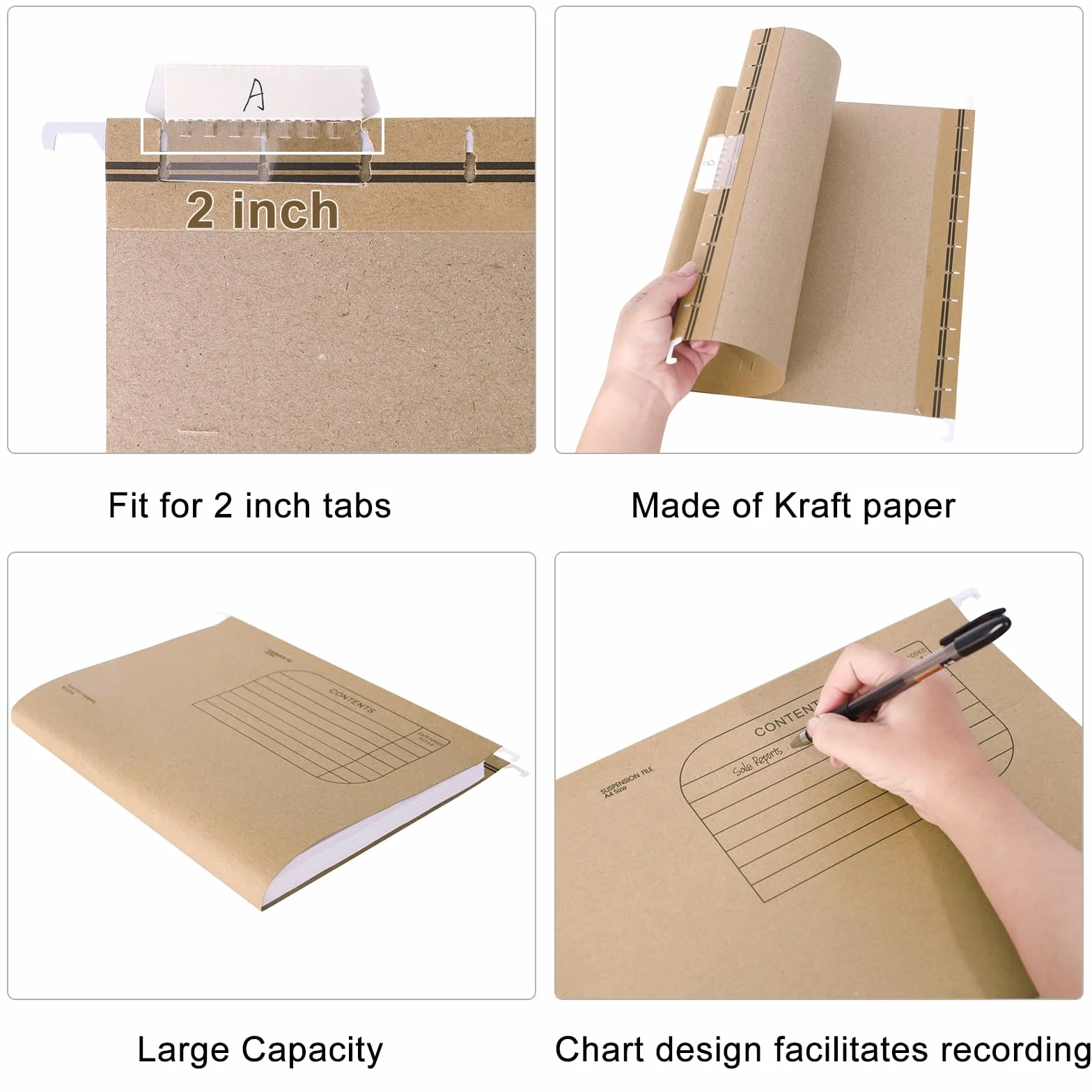 25 Pezzi Cartelle Sospese in Carta Kraft per Cassetti, formato A4, con Linguette e Inserti per Ufficio, Scuola, Casa (Marrone)