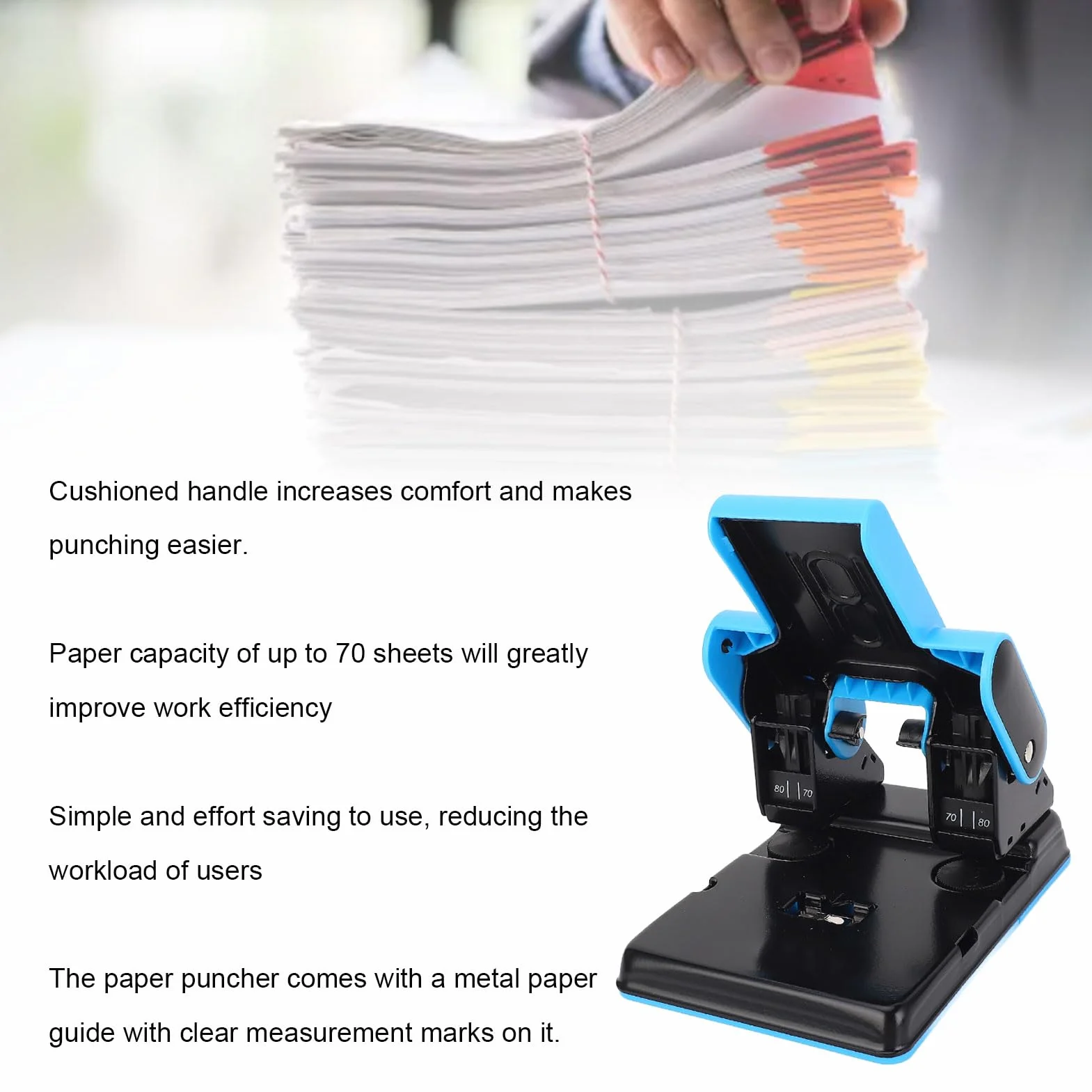 2 perforatori di carta forata, perforatore di carta 70 lamiere 2 timbri forati, doppio foro punch 70 fogli A4 capacità carta 70 mm 80 mm distanza 2 carta forata per la scuola d'ufficio