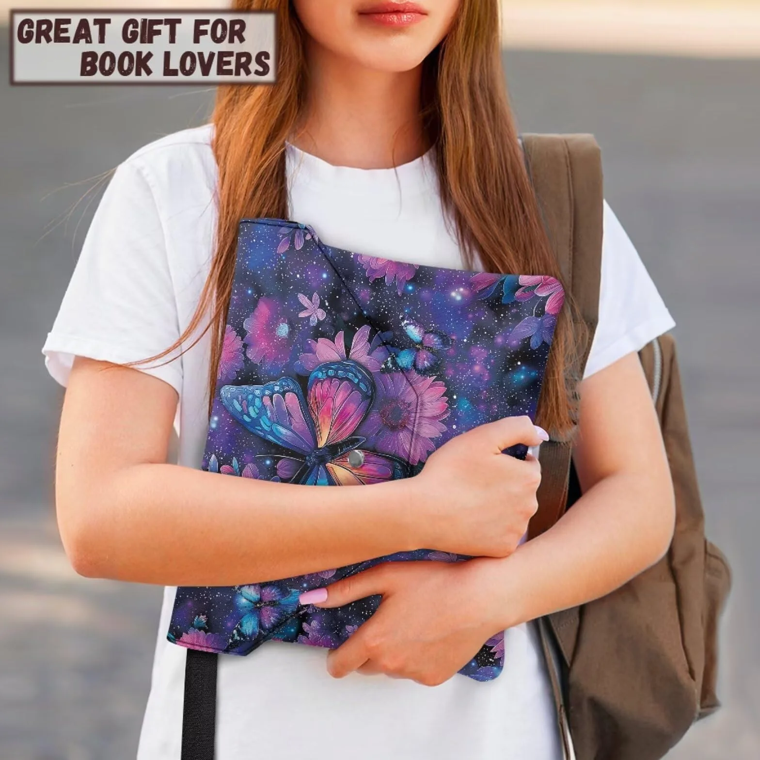 Custodia per libri stellata con farfalla viola 30 x 24 cm copertura protettiva