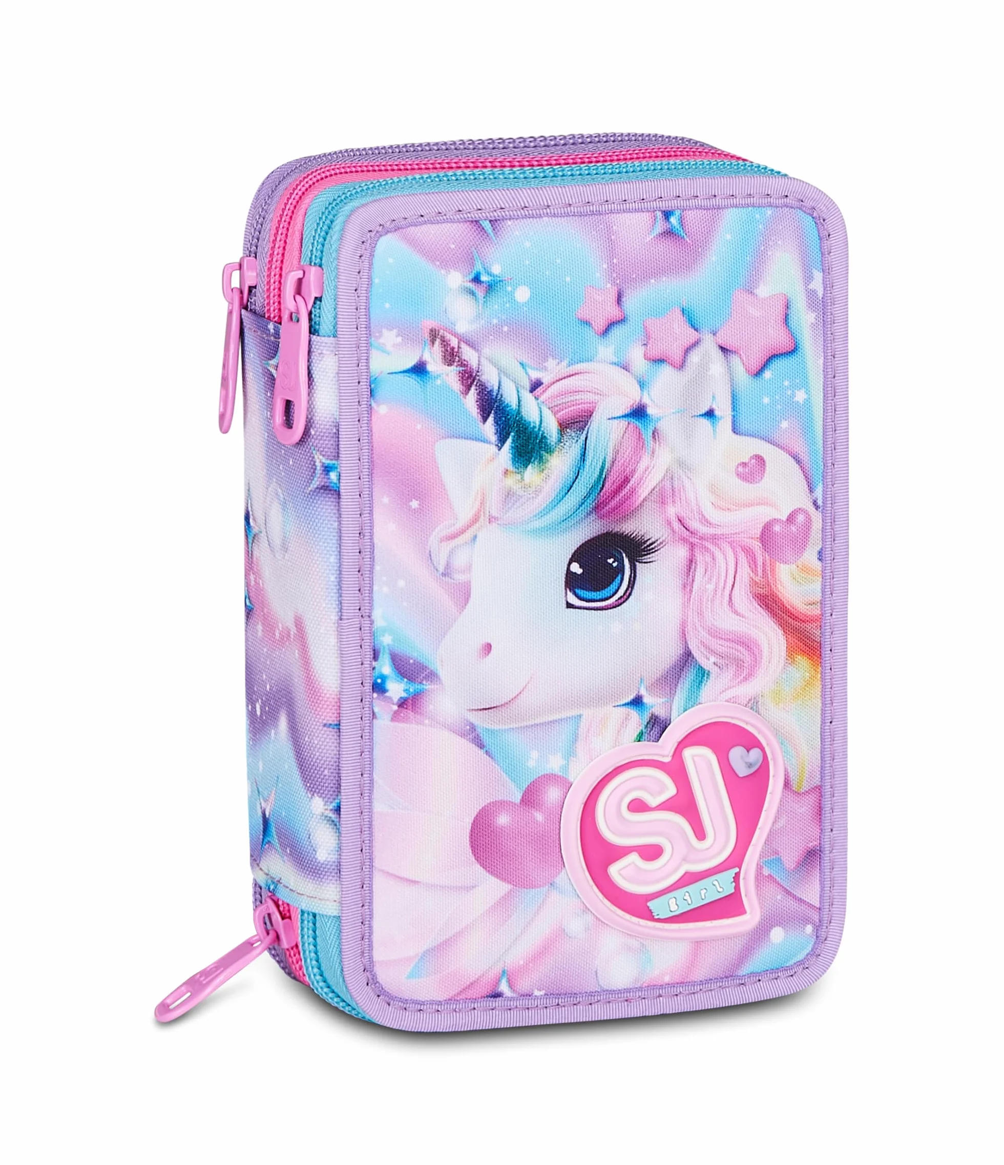SJ GANG STYLE JAM GANG Astuccio Scuola 3 Zip LED UNICORN GIRL, Viola, Triplo Scomparto, 45 pezzi, Set cancelleria incluso, Pratica chiusura con zip, Scuola elementare, Bambina
