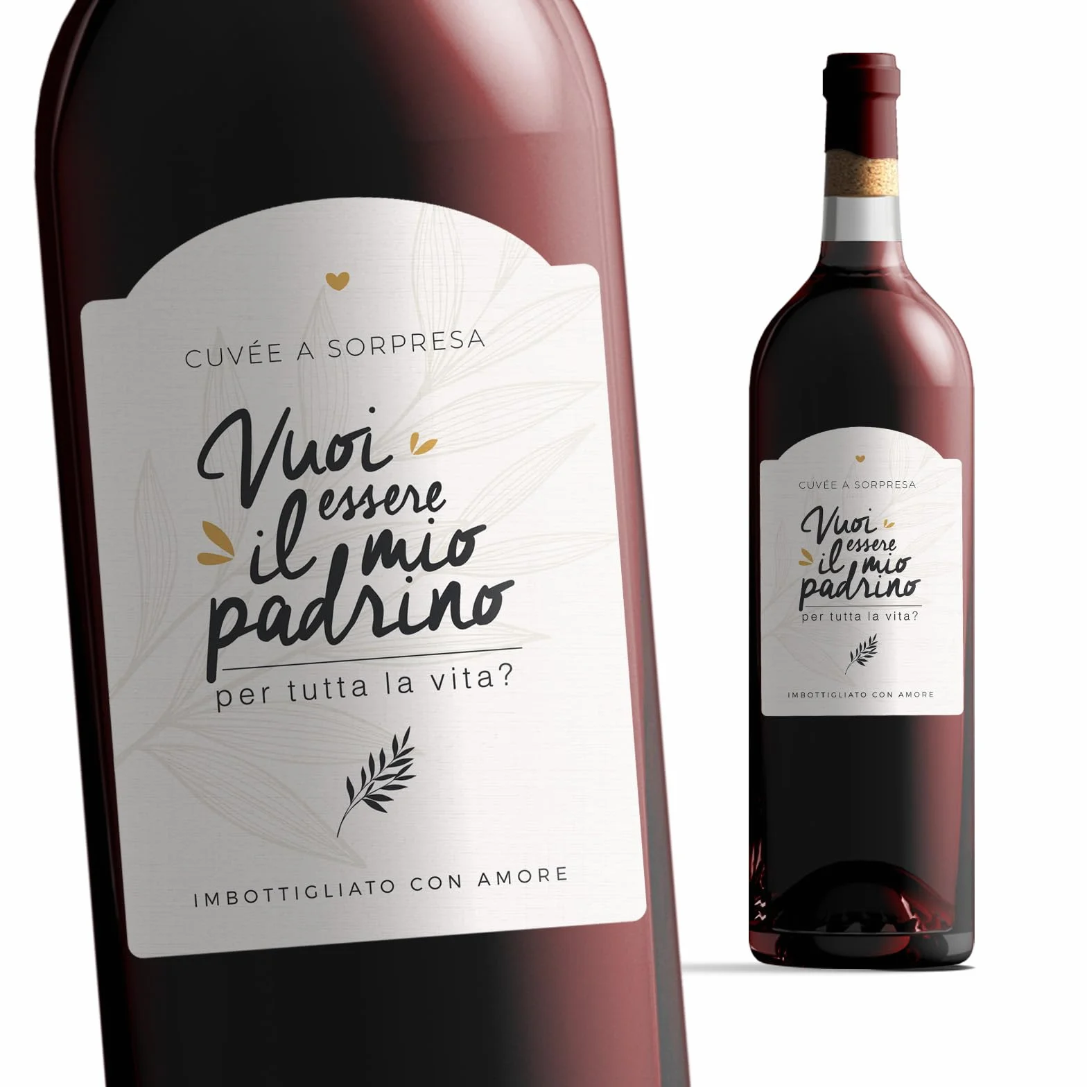 Manahia Set 2 Etichette Bottiglia Vino Padrini Vuoi essere il mio Padrino la mia Madrina Idea Originale per Chiedere e Annunciare il Battesimo Carta Strutturata