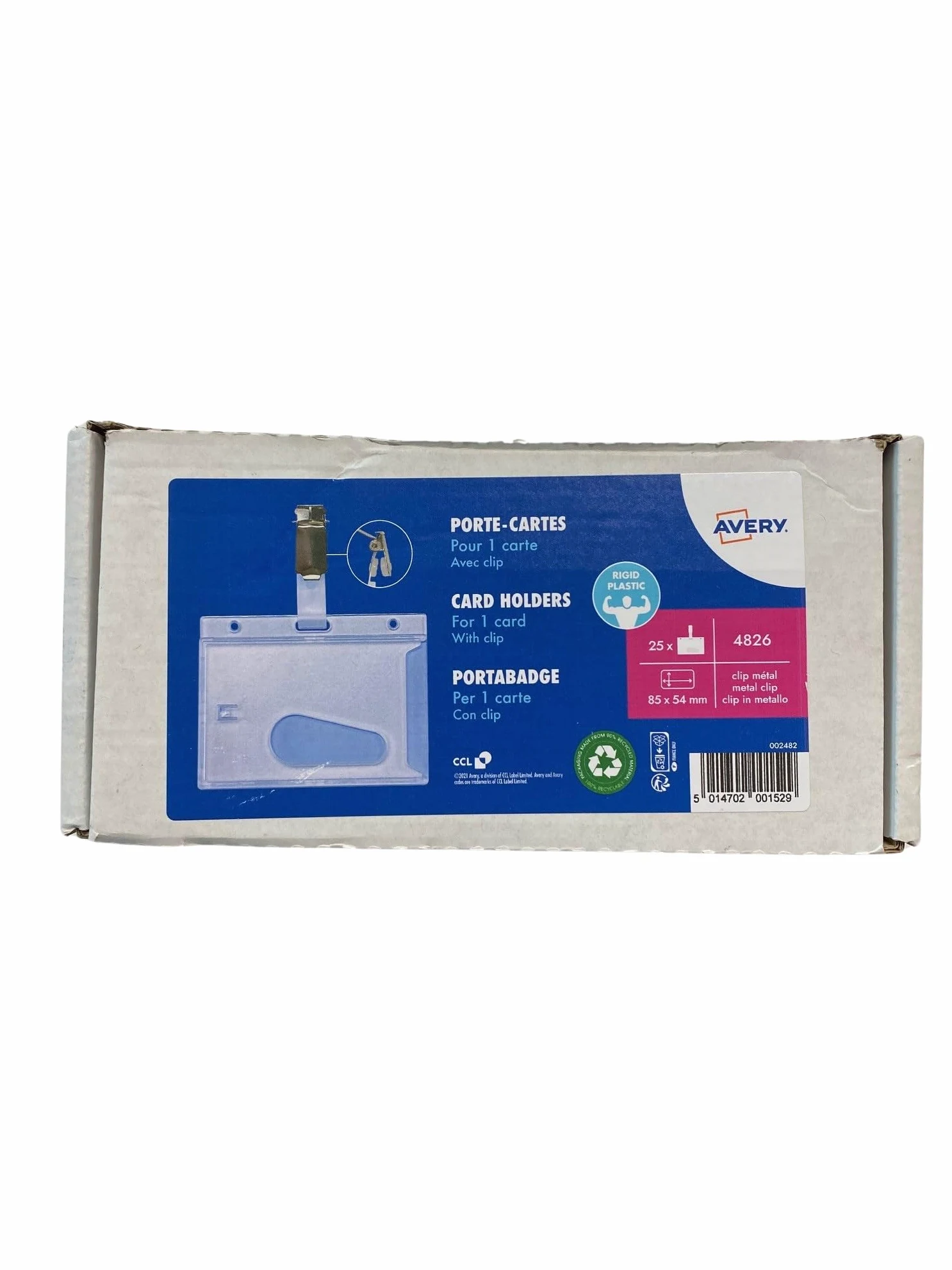 Avery Italia 4826 Porta Badge di Sicurezza per Eventi Rigidi con Clip 54x85mm, 25 Pezzi-Adatti per Eventi, Accessi e Identificazione del Personale
