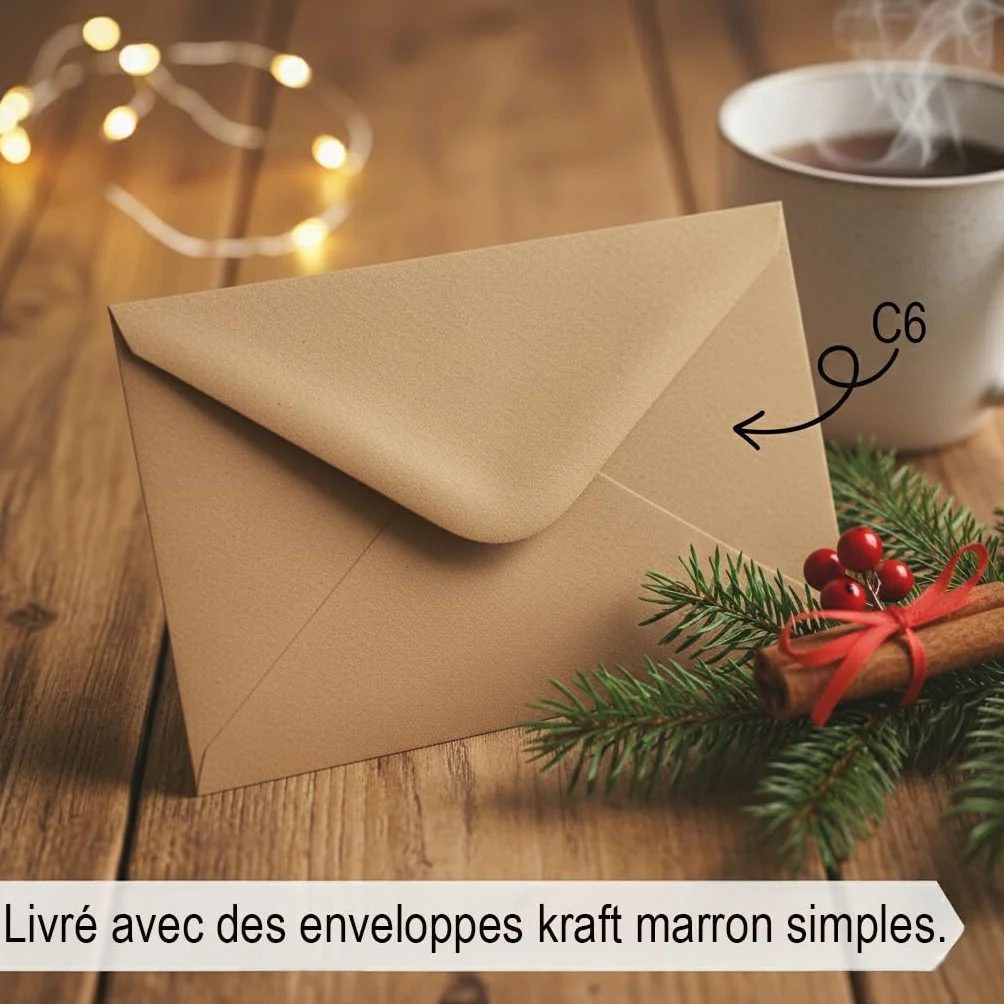 Set de 30 Cartes de Noël A6 avec Enveloppes Blanches – Cartes Festives