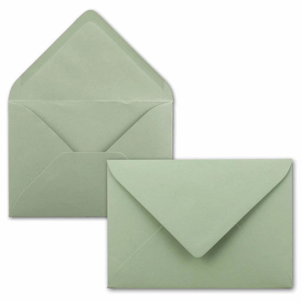 Buste B6-17,5 x 12,5 cm Verde Eucalipto 120 g/m² Con Lembo a Punta - 50 Pezzi