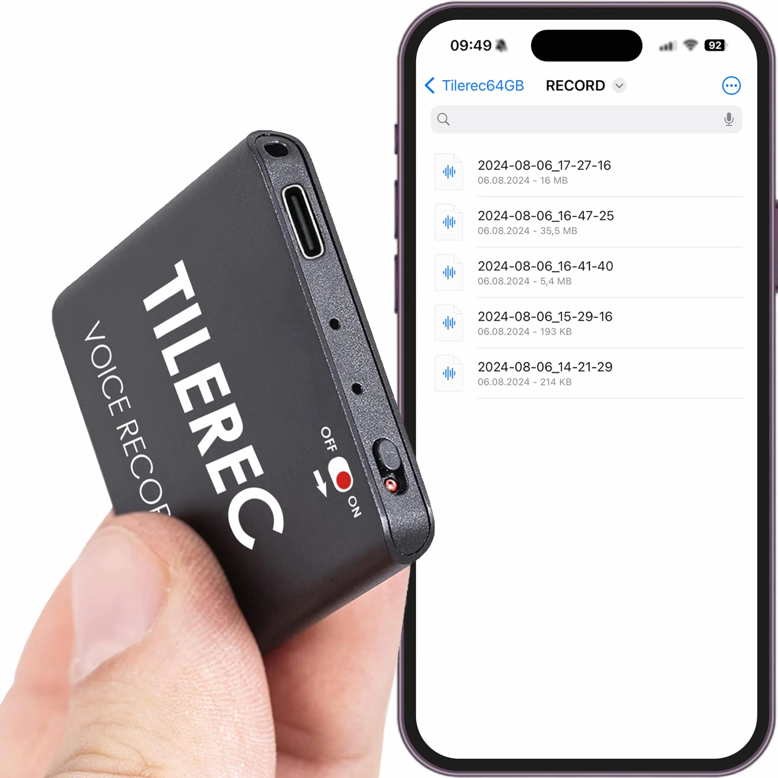TileREC by Atto Digital - Registratore vocale con riproduzione, memoria da 64 GB, 1100 ore di registrazione audio, sottile e portatile per riunioni, interviste e lezioni, facile notetaker