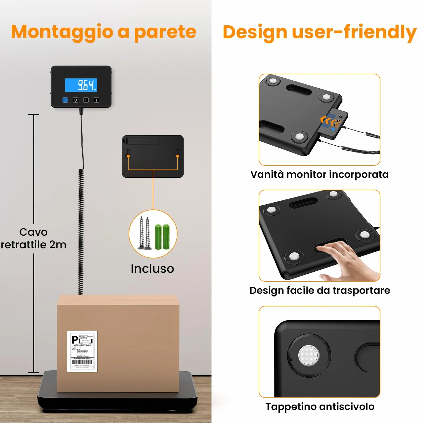 Bilancia Pesa Pacchi Digitale 200kg Professionale con Display LCD da Parete