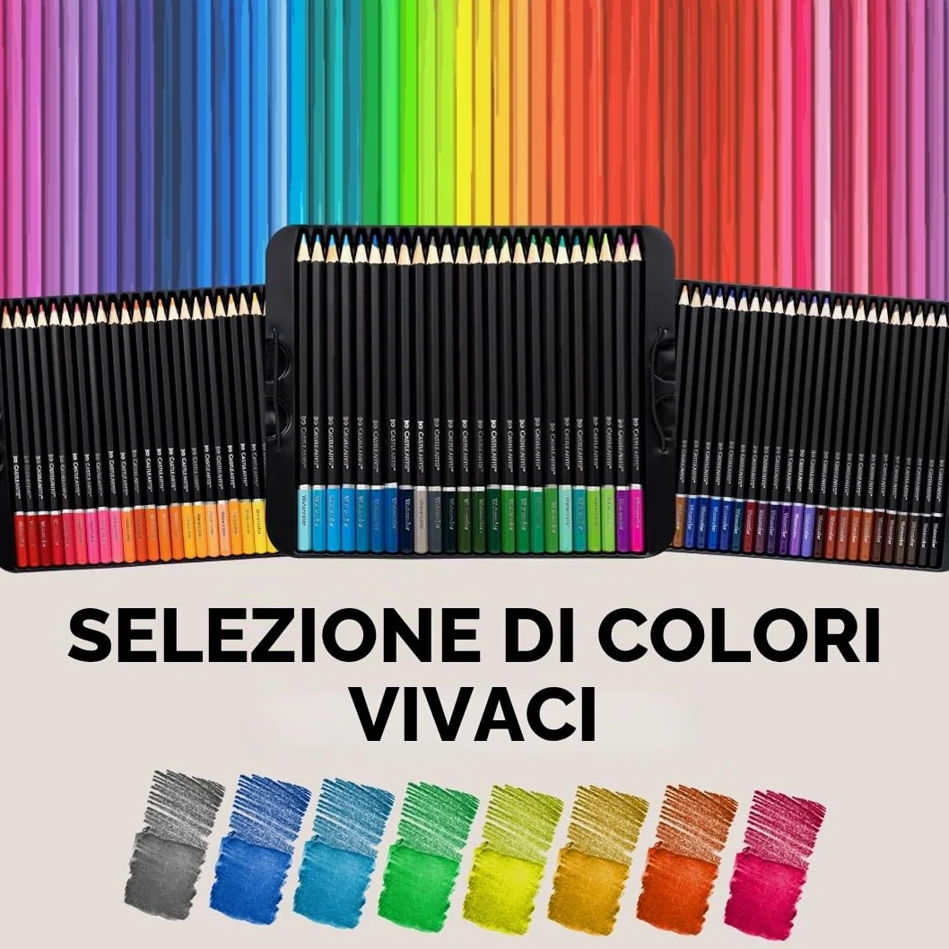 Castle Art Supplies Set di 72 Matite Acquerellabili per Adulti | Pigmenti vibranti per mescolanze, disegni e dipinti - per professionisti e hobbisti adulti - in cofanetto di metallo