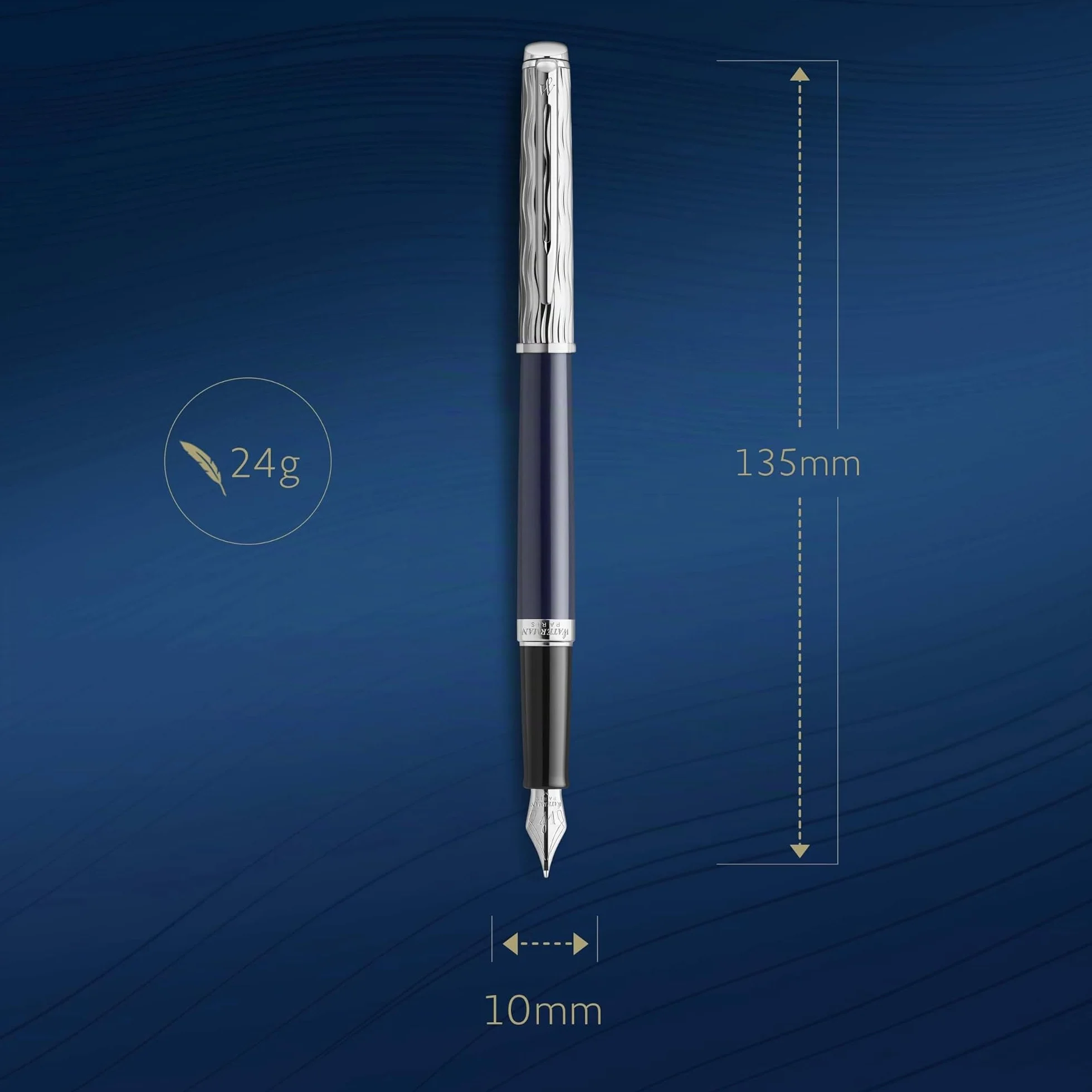 Waterman Hémisphère penna stilografica | Laccatura blu e metallo | Cappuccio cesellato | Pennino sottile in acciaio inossidabile | Inchiostro blu | Confezione regalo