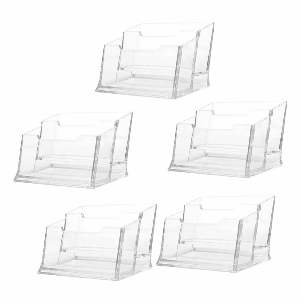 Hemobllo Porta Biglietti da Visita Trasparente 5 Pezzi in Plastica | Supporto da Tavolo, Uso per Fiere e Contesti Professionali, Design Trasparente, Set da 5