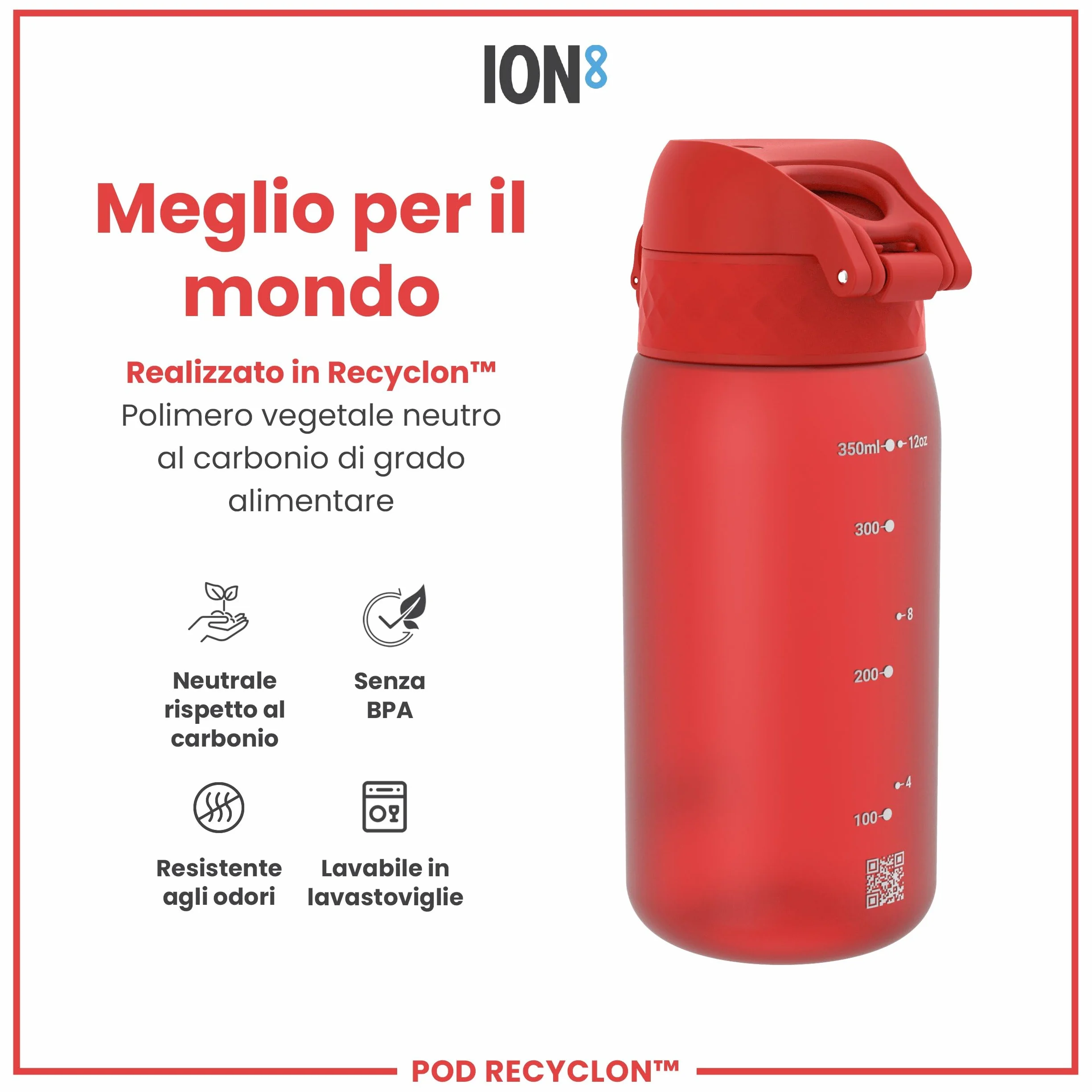 Ion8 Borraccia per Bambini 350 ml a Prova di Perdite Lavabile in Lavastoviglie Senza BPA