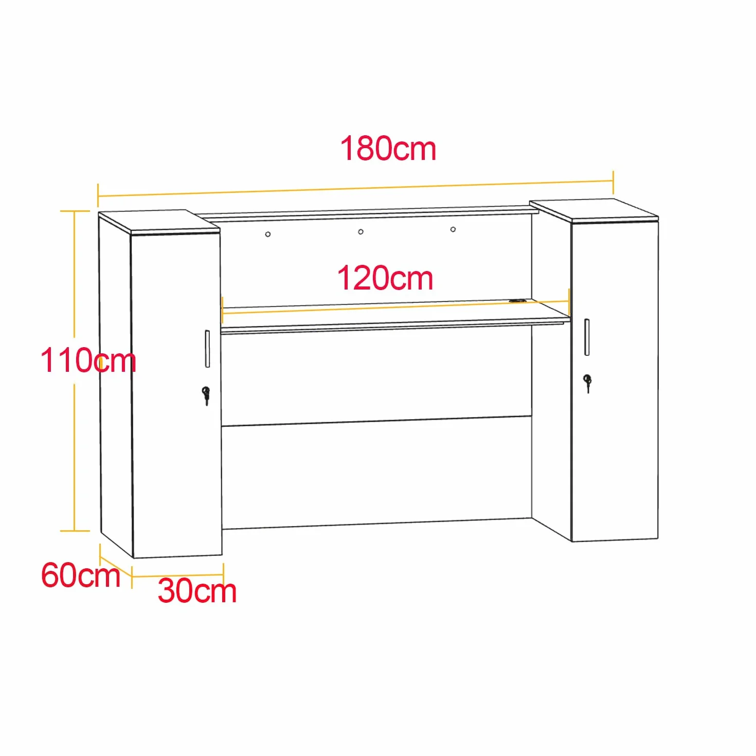 Banco di reception, grandi banchi con ripiani regolabili, bancone della reception, mobili da ufficio, colore legno e bianco, 180 x 60 x 110 cm, MDF, moderno ed elegante