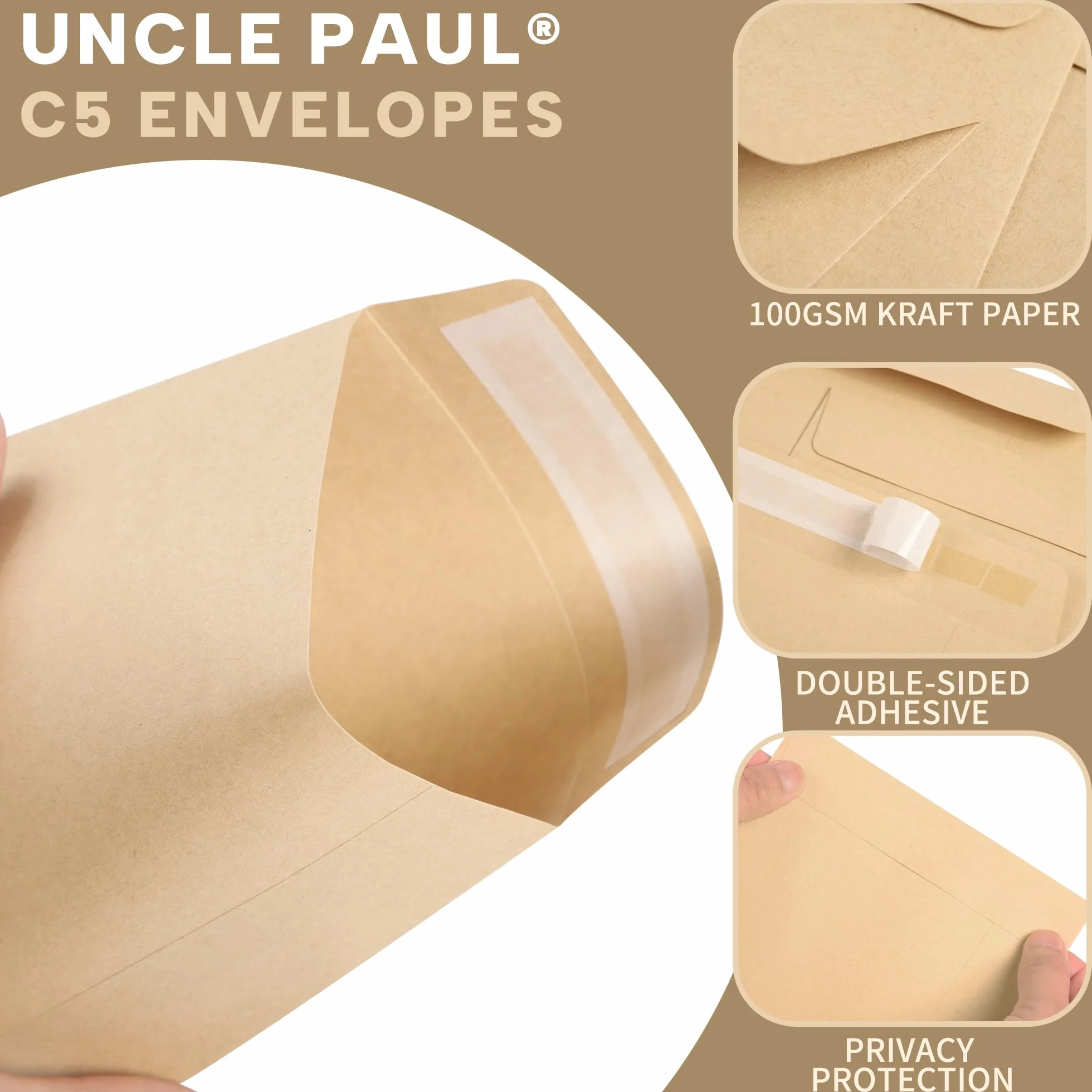 Carta Kraft Buste C5 229x162 mm 100 g/m² Chiusura Adesiva senza Finestra C5BR200 Confezione da 200