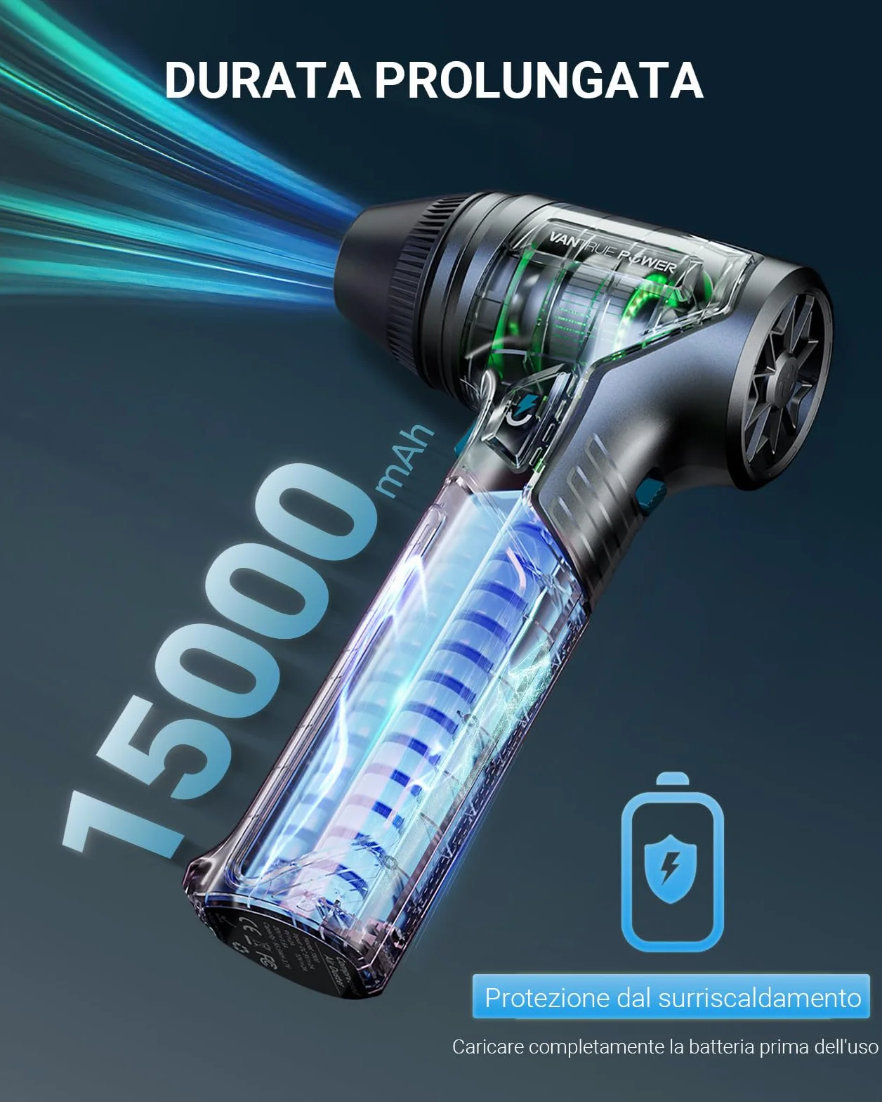 T800 Elettrico Rimuovi Polvere Aria Compressa Senza Fili, Soffiatore Aria Compressa,Regolazione a 3 Velocità per Tastiera, Auto, Esterno