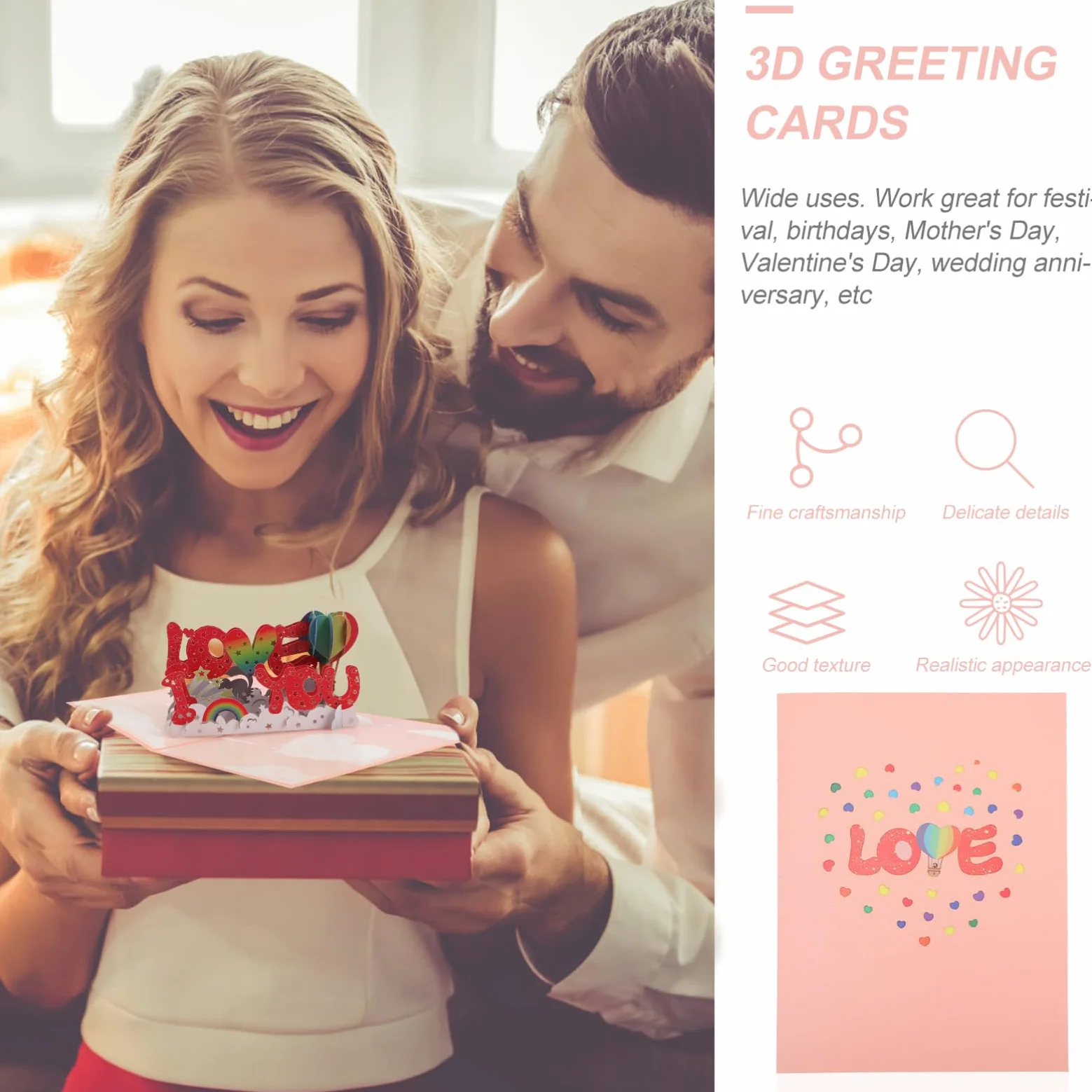 NUOBESTY 5 Set Di Biglietti Di Auguri Per Anniversario Di Matrimonio Design 3d Per Coppie San Festa Della