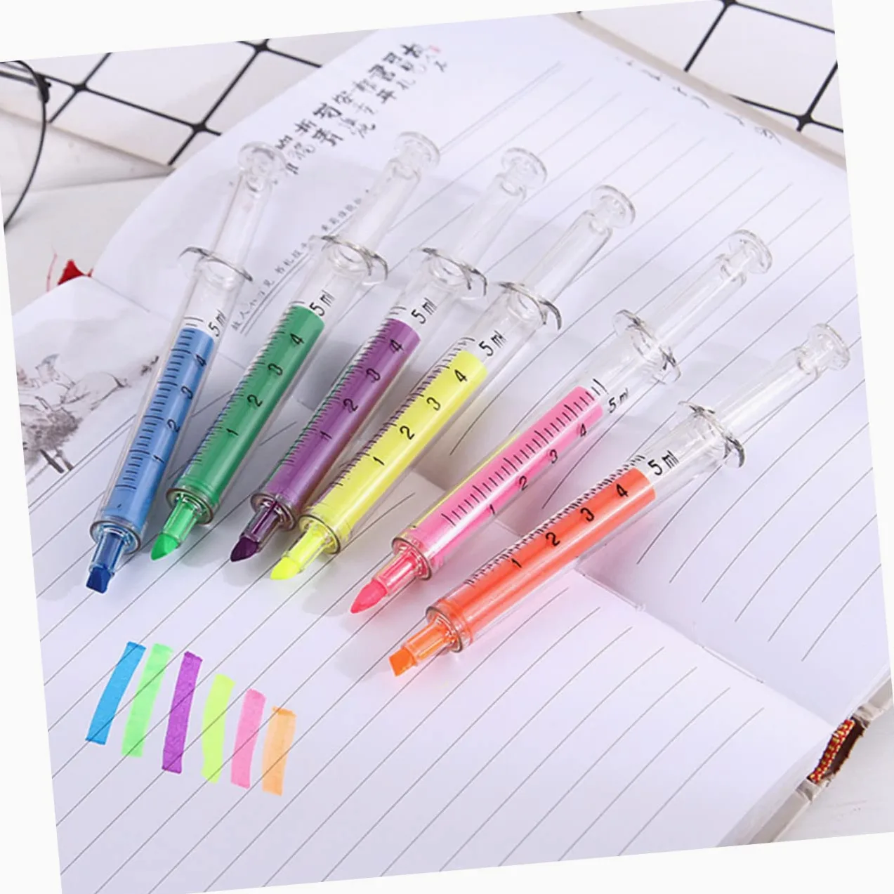 Penna Evidenziatore a Siringa in Plastica Set Da 24 Pezzi Colori Misti Evidenziatori Comodi Per Uso Domestico e Infermieri Strumenti Di Scrittura Creativi