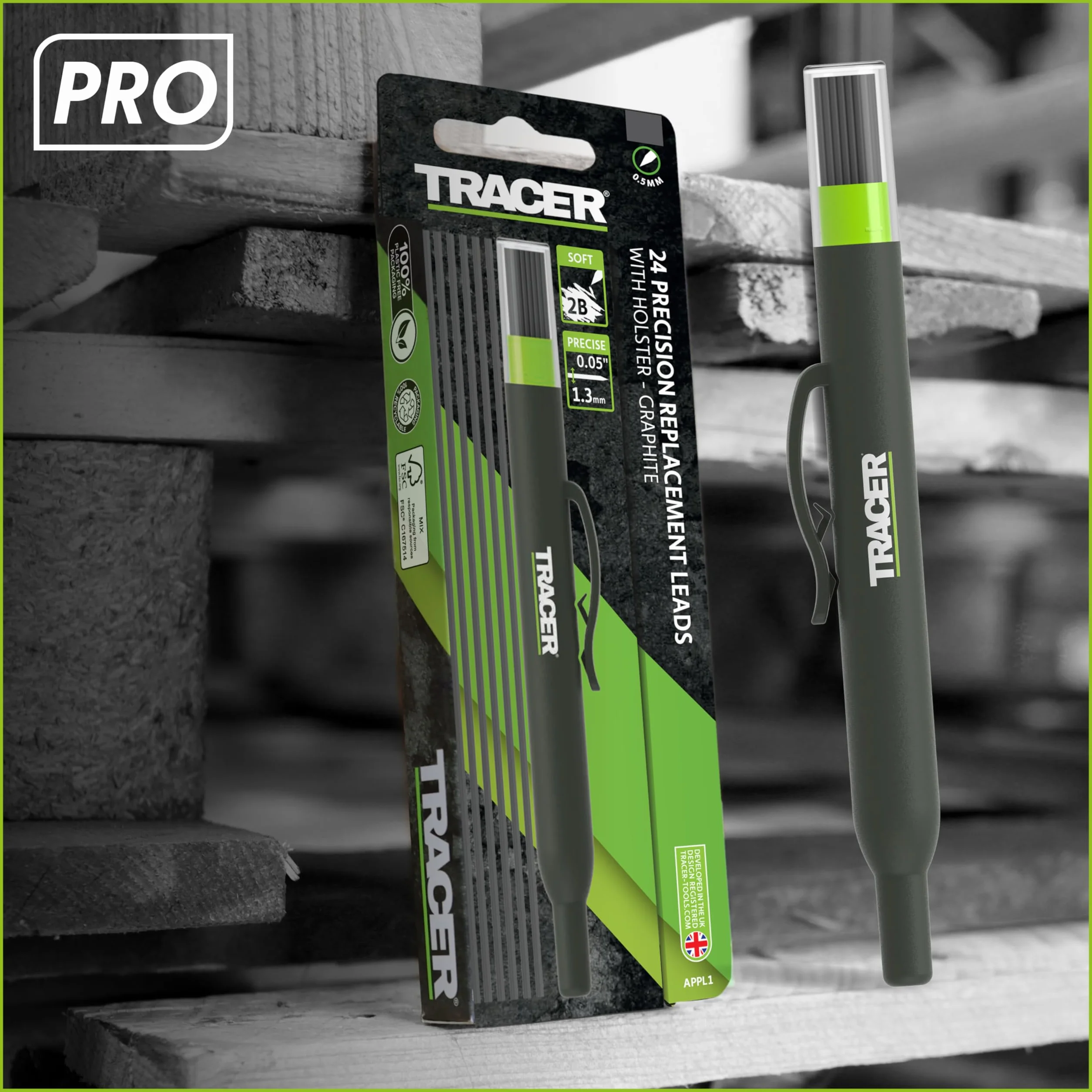Tracer Pro Series Set di mine di ricambio per matita di precisione 24 x 1,3 mm grafite