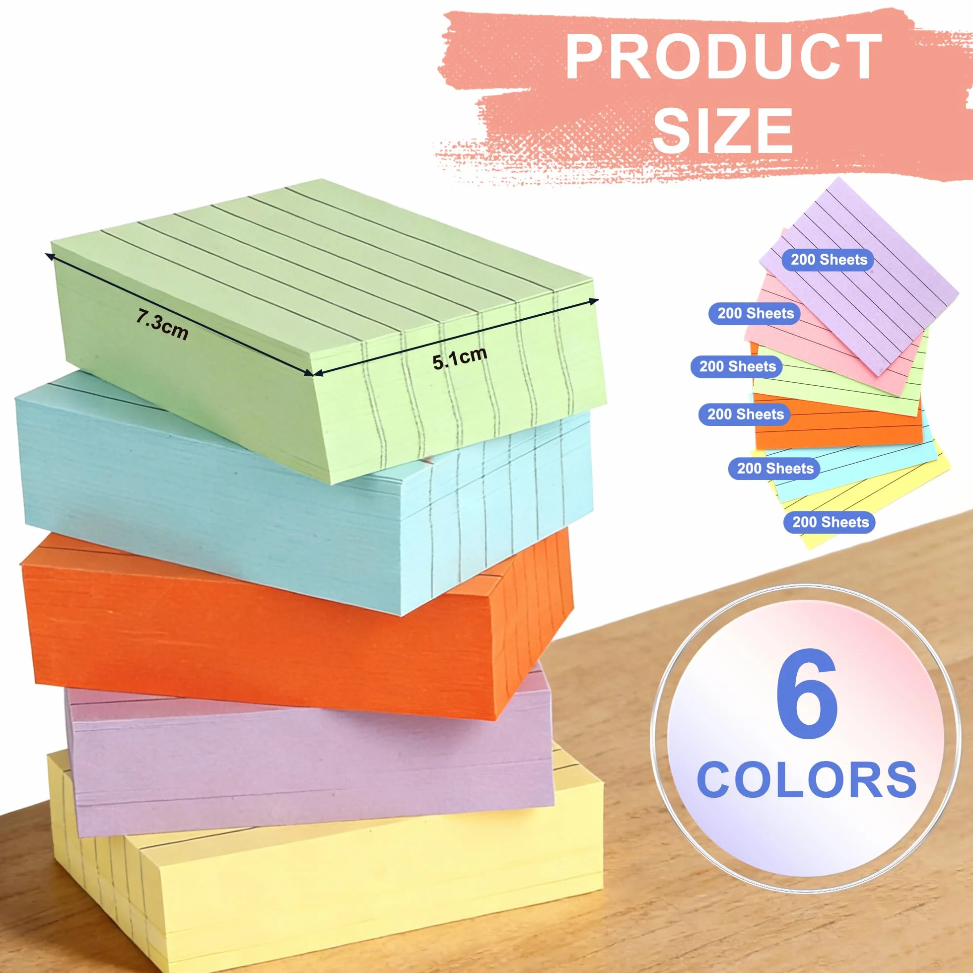 Flashcards A8 A Righe Colorate, Cartoncini per Vocabolario e Studio, 1200 PCS