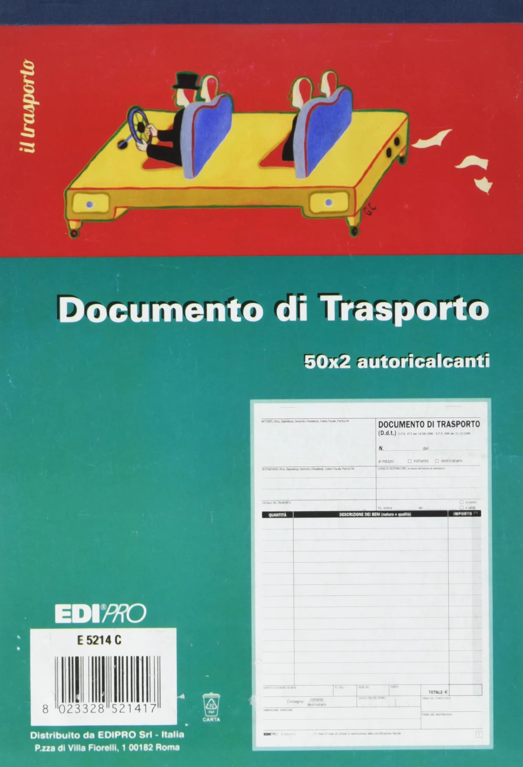 EDIPRO E5214C Blocco documento di trasporto 50x2 autoricalcante 14.7x22 cm