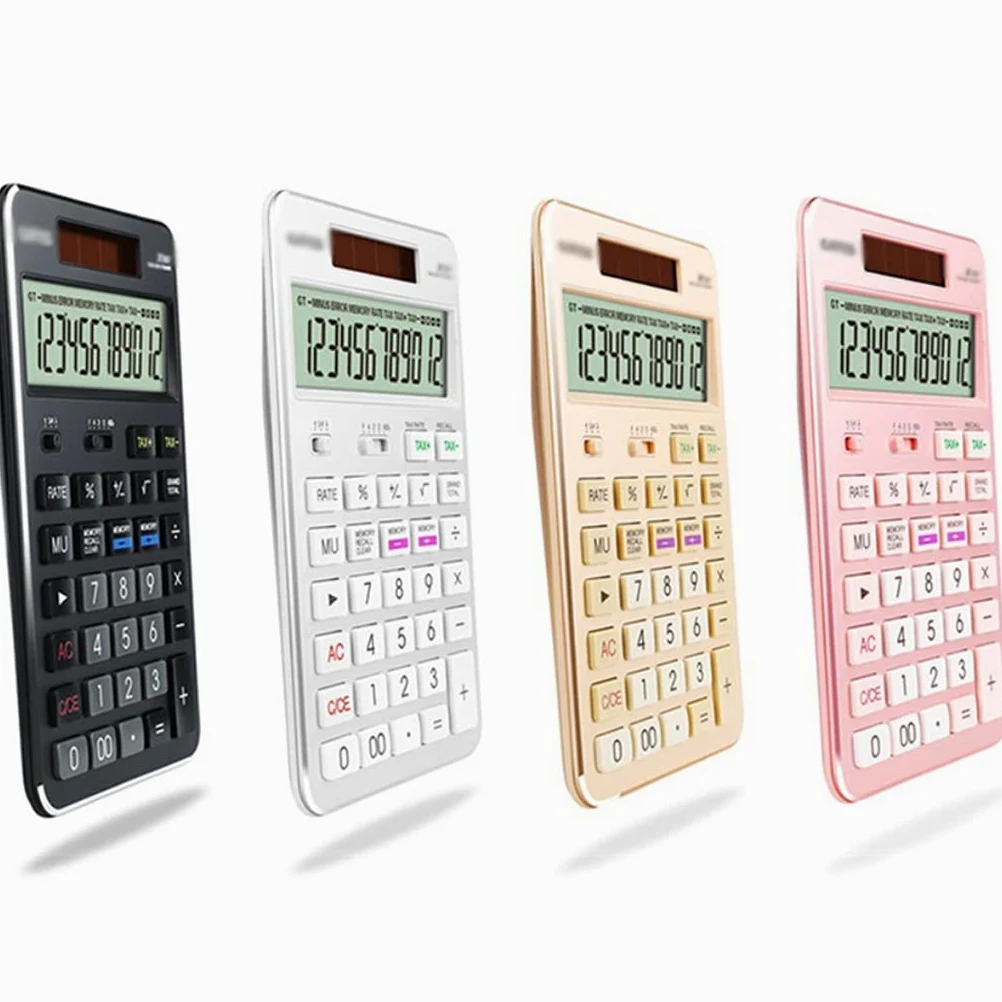 Calcolatrice da Ufficio, Calcolatrice da Tavolo, Calcolatrici da Tavolo con Funzioni Standard Display LCD a 12 Cifre Calcolatrice di Contabilità Finanziaria di Base ad Energia Solare (Color : Pink, Si