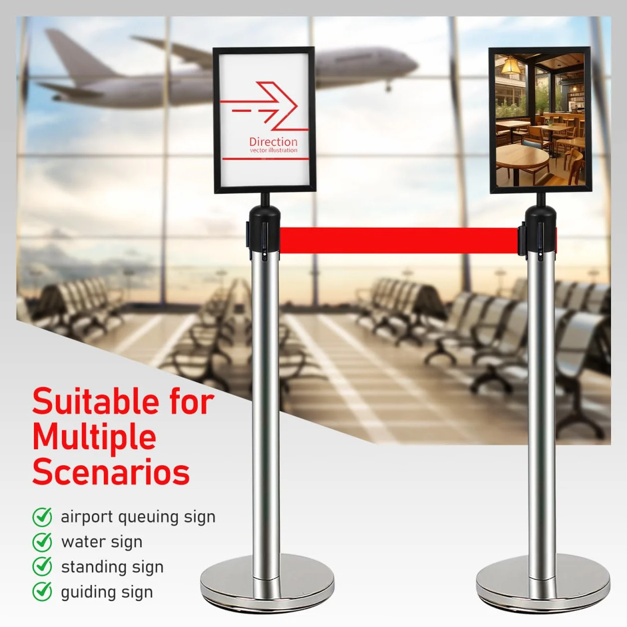 CLISPEED Supporto verticale per paletti di intercettazione, telaio stabile per blocco e segnaletica di avvertimento, facile da montare, antigraffio, aeroporto, ufficio e aree