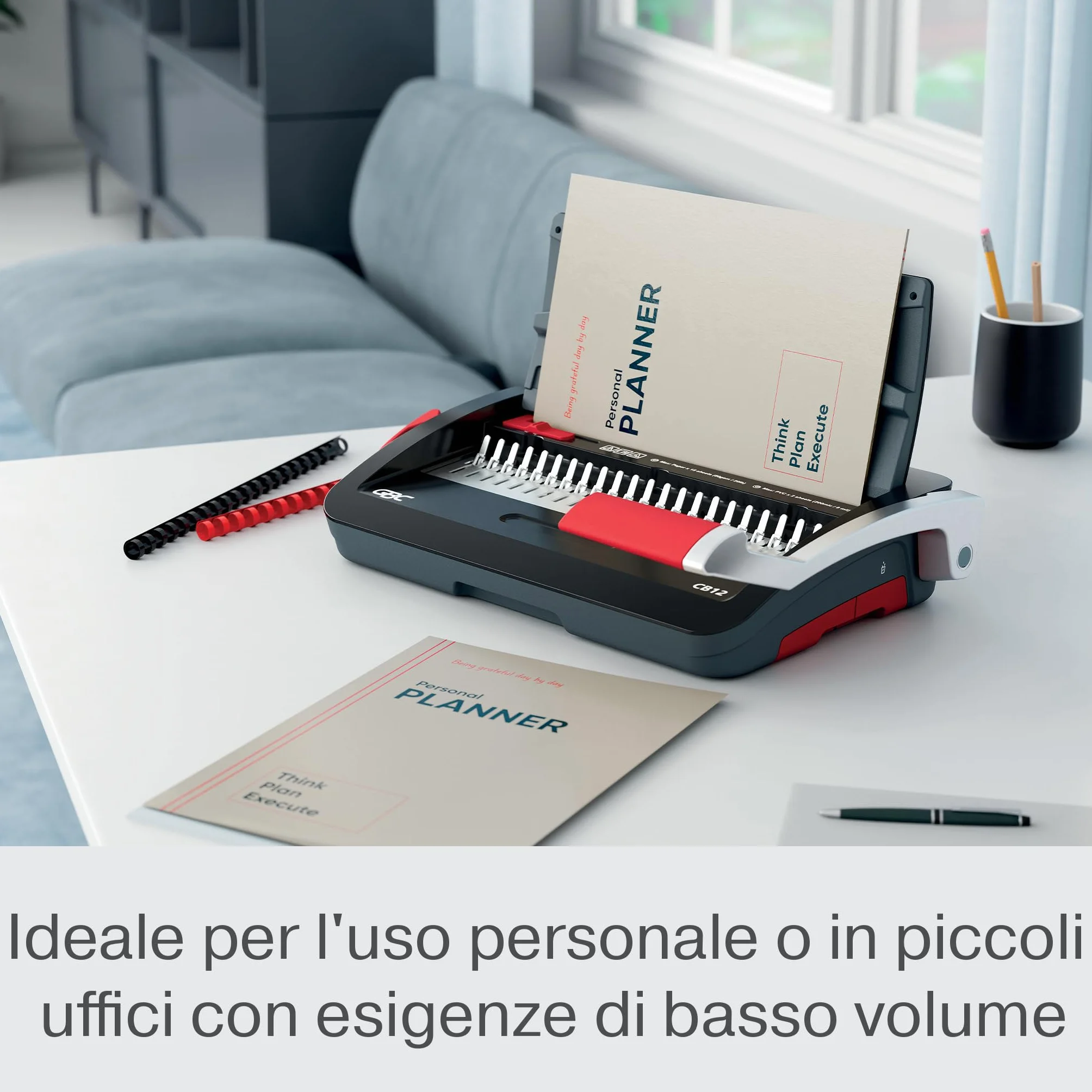 GBC CombBind CB12 Rilegatrice Manuale - Rilega 165 fogli A5/A4, design compatto e leggero, perfora 12 fogli, nero/argento, 4410060