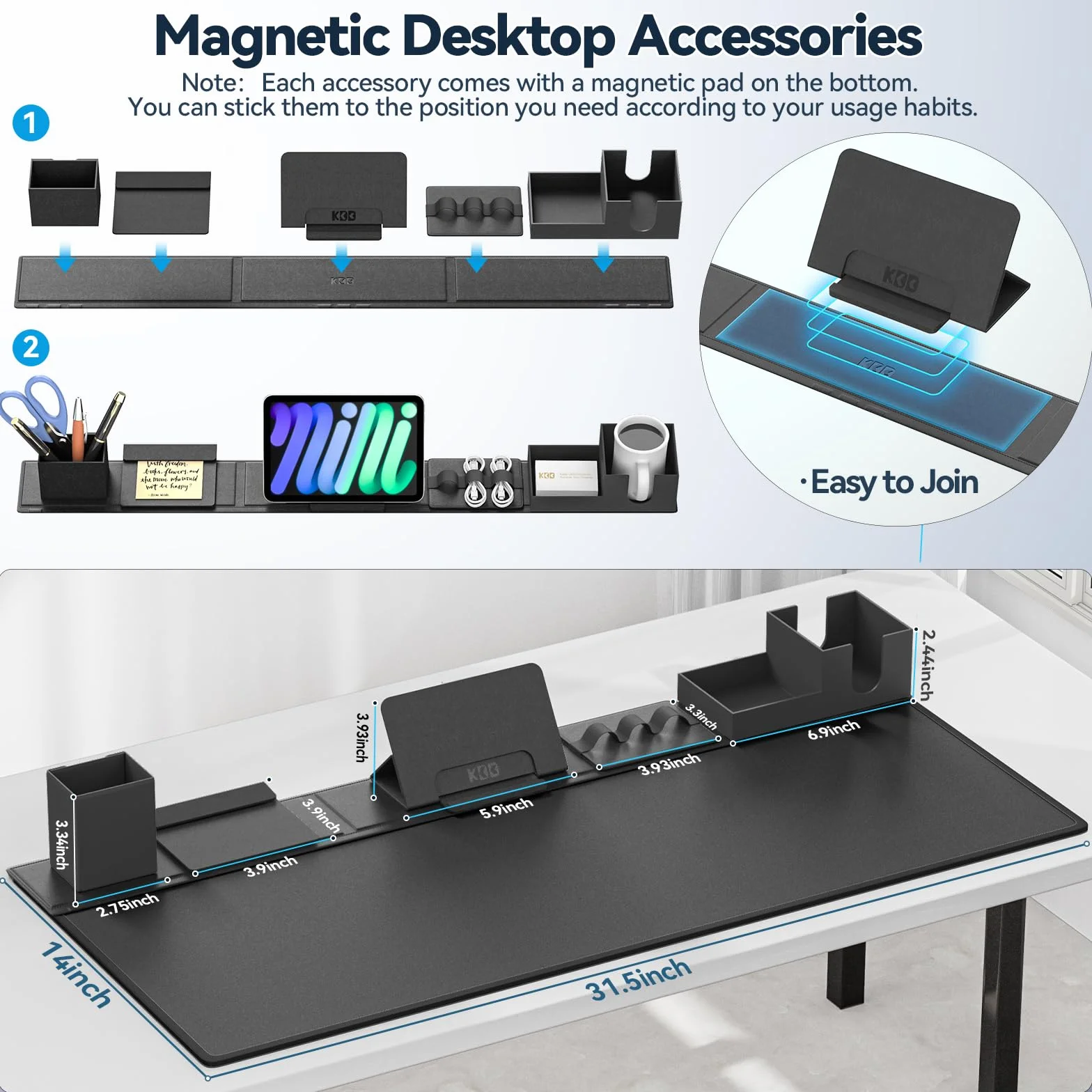 KDD Sottomano Scrivania in Pelle PU 6 in 1 con Organizer Magnetici per Supporto Tablet, Portabicchieri, Portacarte, Portapenne, Gestione Cavi