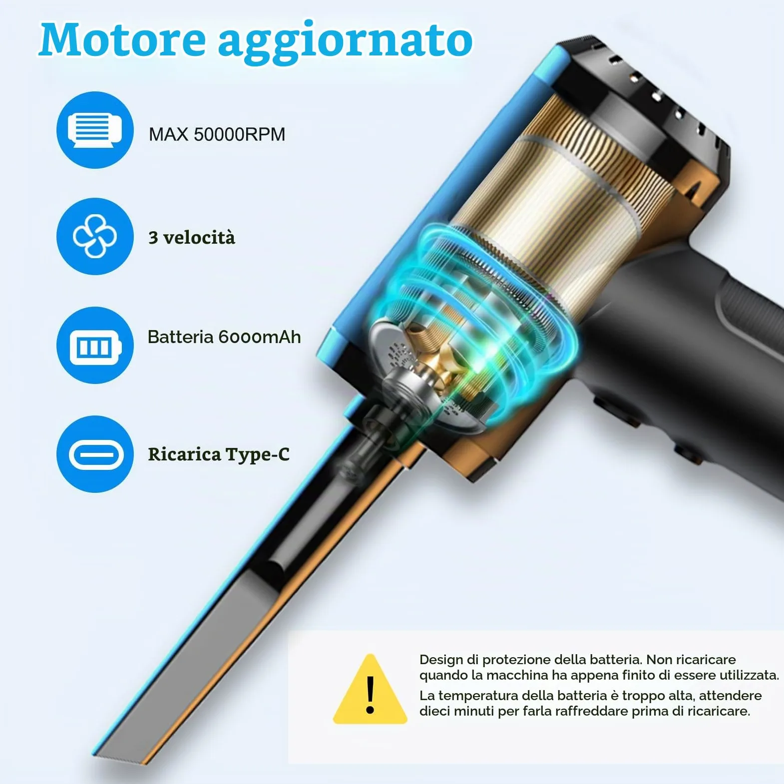 Sjpzwcrl Rimuovi Polvere Aria Compressa: 3 Velocità 6000mAh | Soffiatore portatile con LED, per PC, tastiera. Batteria ricaricabile, senza fili