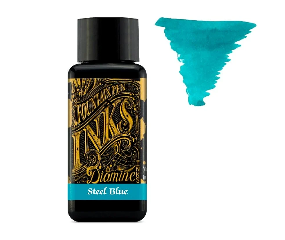Diamine - Penna stilografica da 30 ml, con ruota colorata, 6 flaconi di Oxblood, zucca, blu acciaio, viola imperiale, rosa speranza, verde delamere