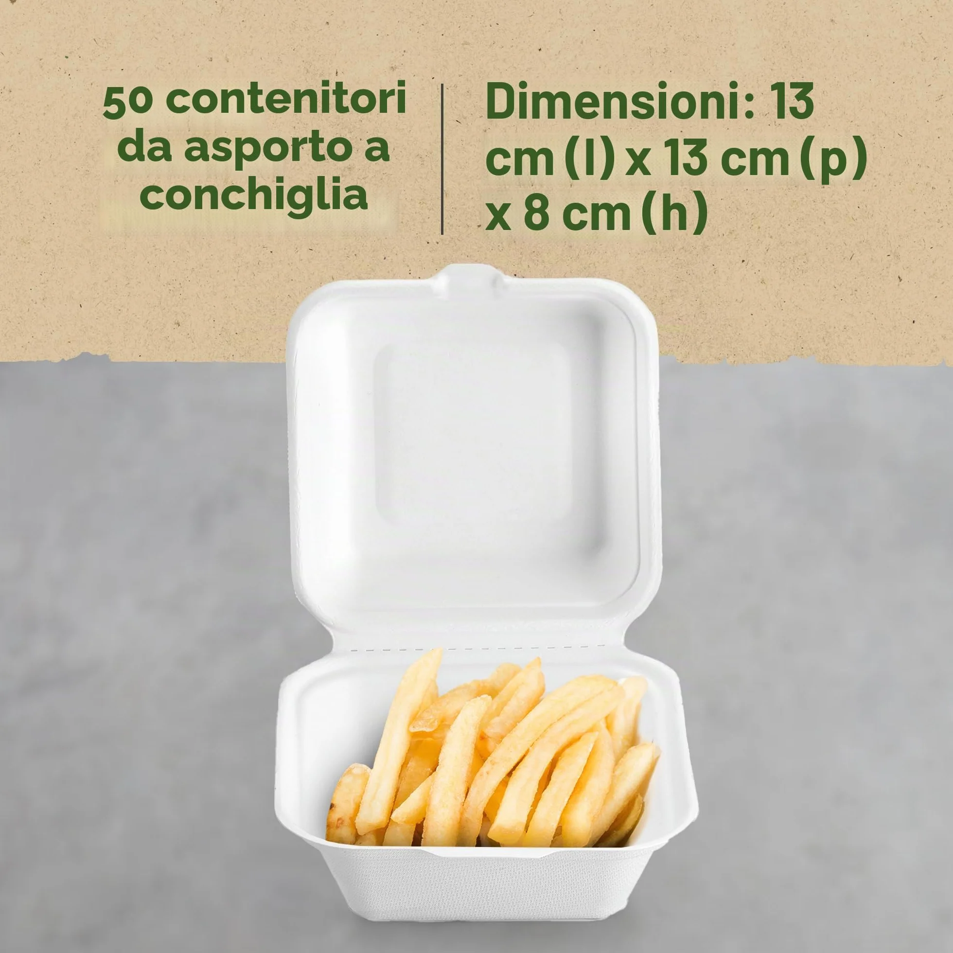 Contenitori per hamburger in bagassa 15,2 cm set da 50 biodegradabili compostabili riciclabili
